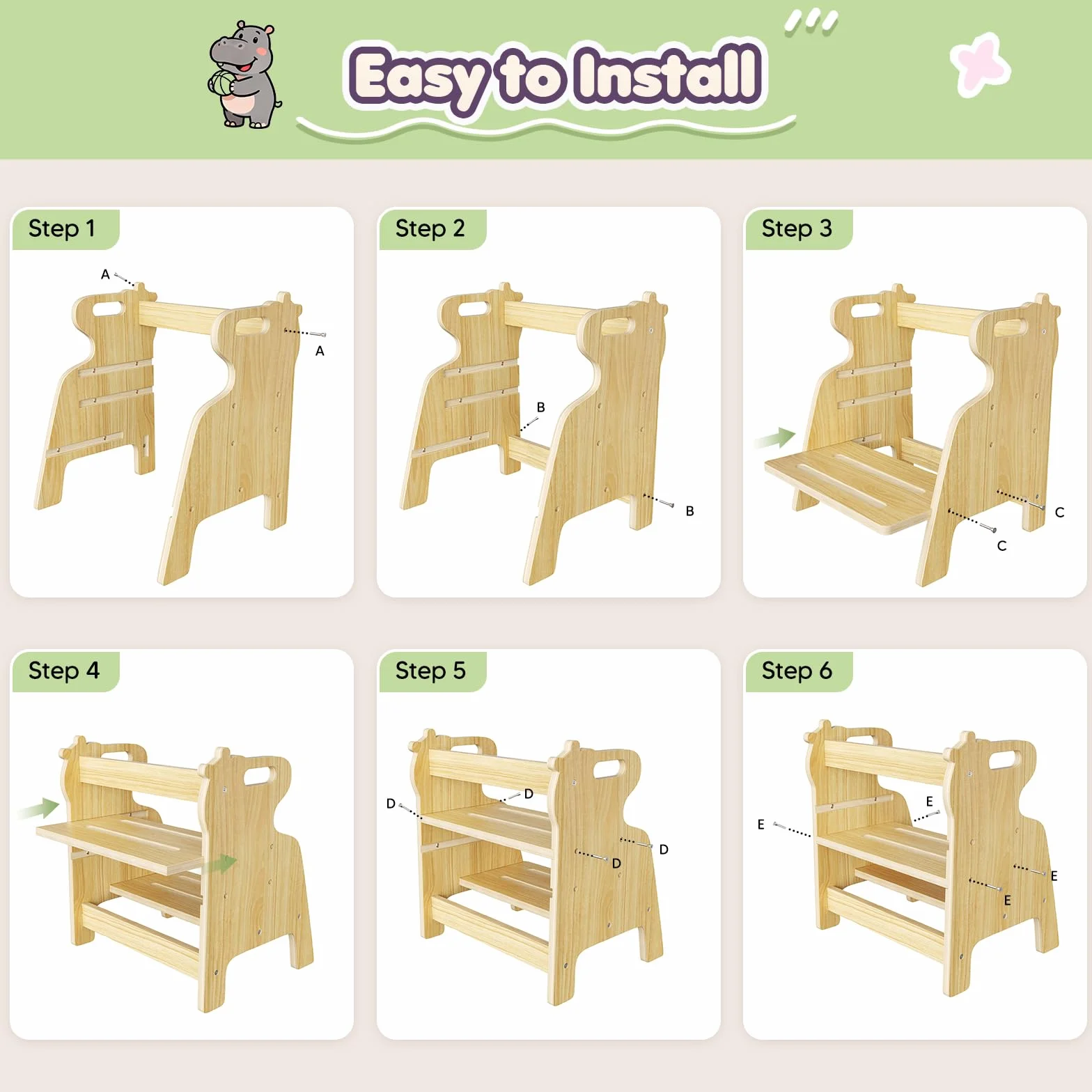 Taburete de Madera para Niños con 2 Escalones - Banqueta para Dormitorio, Baño, Cocina