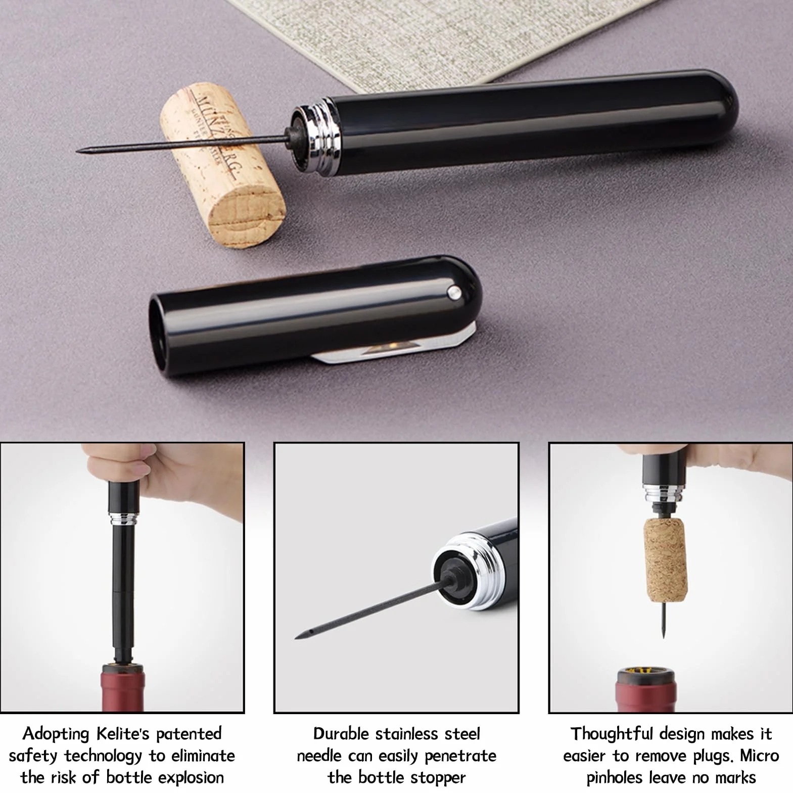 1 abridor de vino a presión de aire 2 en 1 con cortador de papel abridor de botellas, sacacorchos portátil para viajes, ideal para camping, fiestas, bares, regalo para amantes del vino.