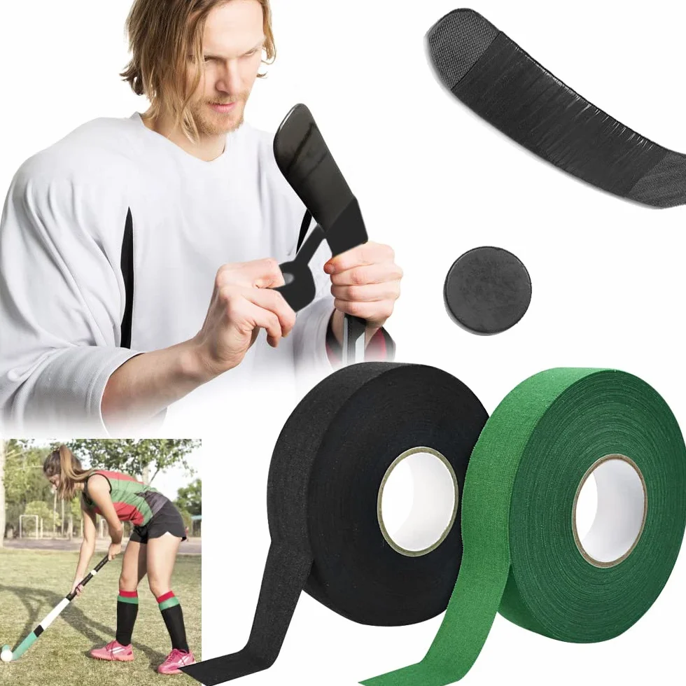 Cinta de Hockey Autoadhesiva 2 Rollos Verde y Negro 2.5cm*25m Antideslizante para Palo de Hockey, Raqueta, Bádminton, Ping Pong