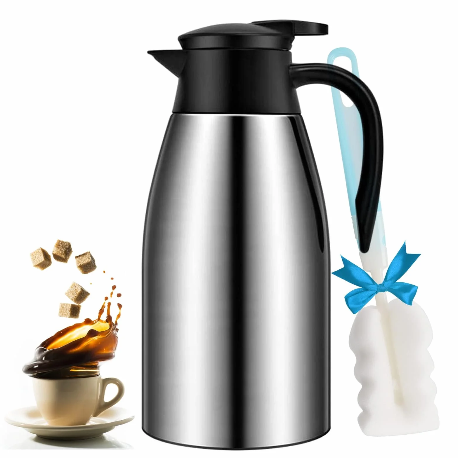 Jarra de café de 68 onzas con aislamiento térmico al vacío de acero inoxidable para café, agua caliente, té, bebidas calientes, mantiene 12 horas calientes y 24 horas frías