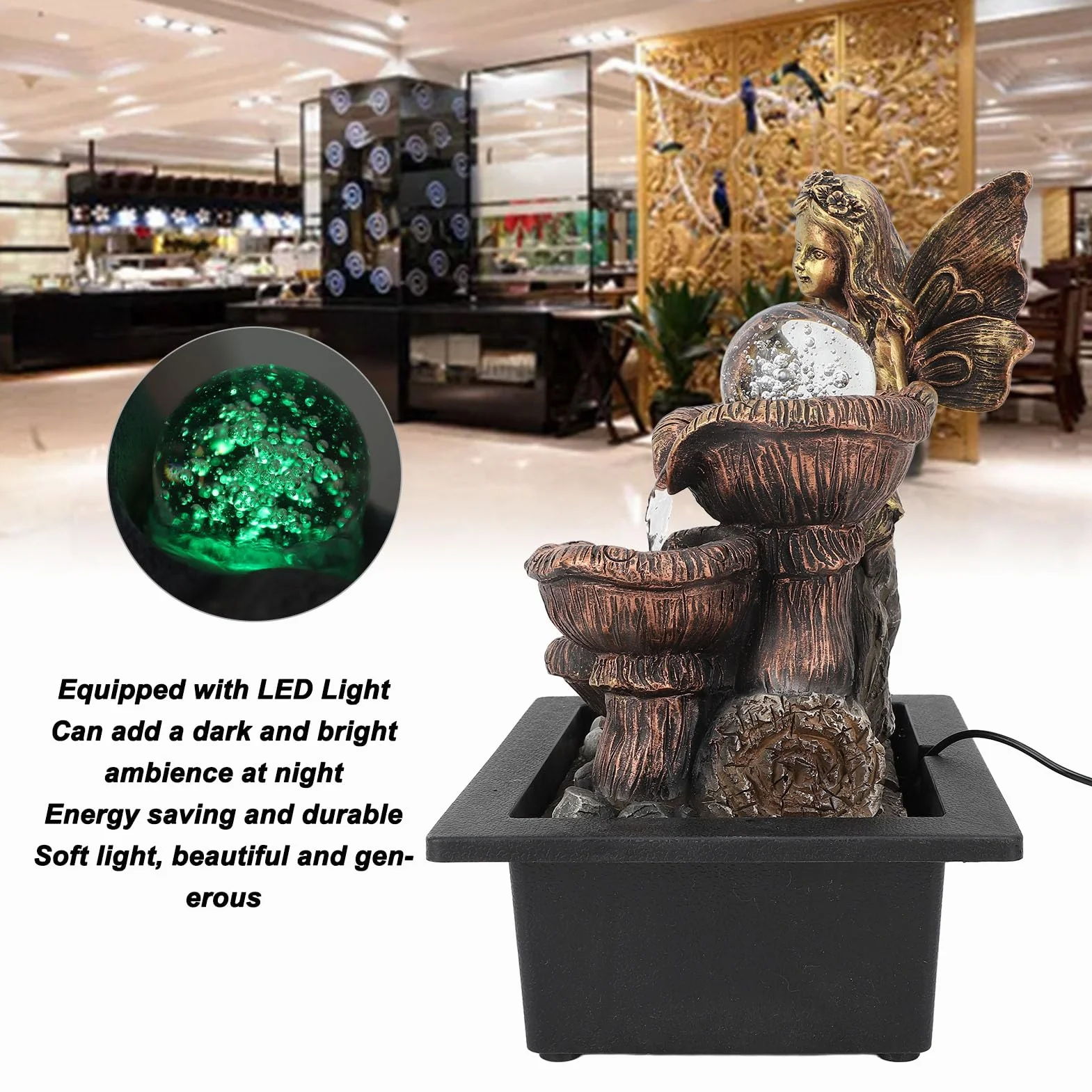 Fuente de Mesa Decorativa USB Bomba Silenciosa Luz LED para Sala de Estar, Fuente de Cascada de Escritorio Premium para Relajación
