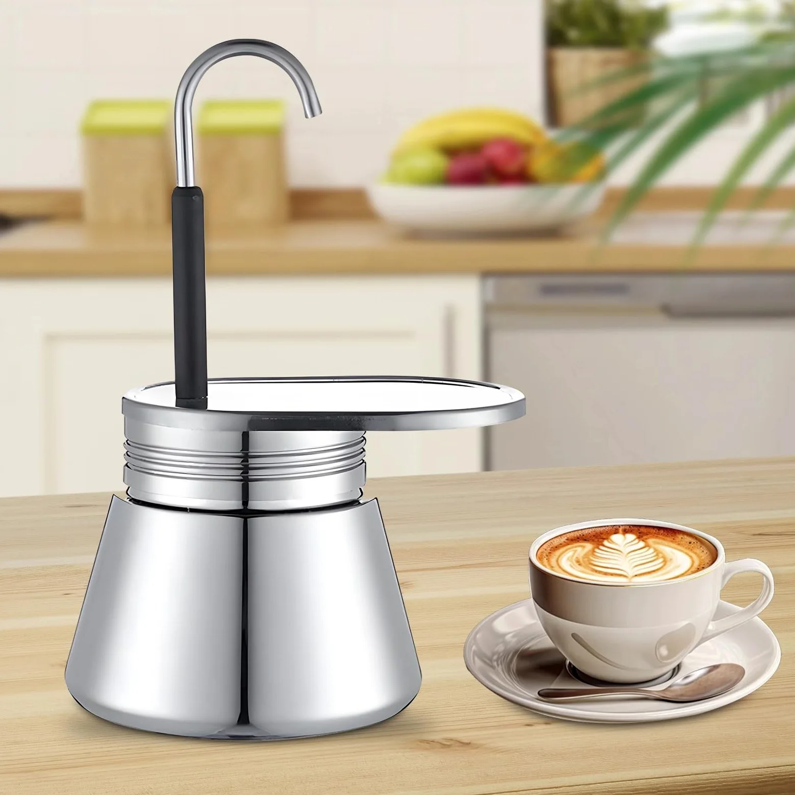 Cafetera Moka Pot de 3 tazas, cafetera de acero inoxidable, cafetera italiana con boquilla única
