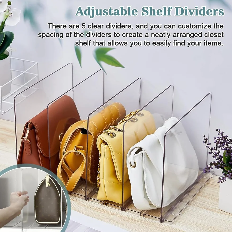 ADERTOS 5 PCS Separadores Acrílicos Transparentes, Separadores de Plástico Extraíbles para Estanterías y Librerías