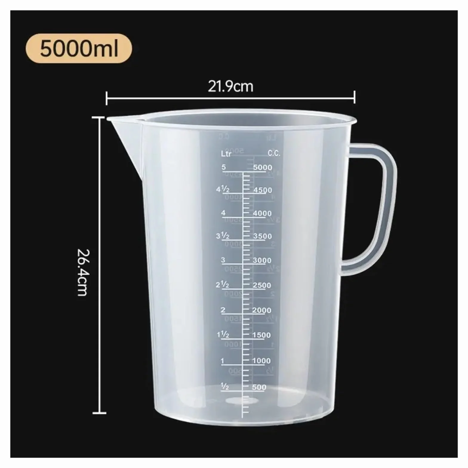 Vaso medidor graduado transparente de gran capacidad, vaso de laboratorio de plástico con tapa, vaso mezclador transparente for cocina y repostería.(5000ml)