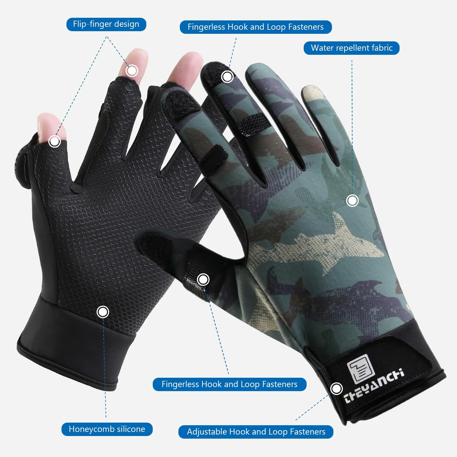 Guantes de pesca UPF50+ protección UV antideslizantes dedo completo caza hombres