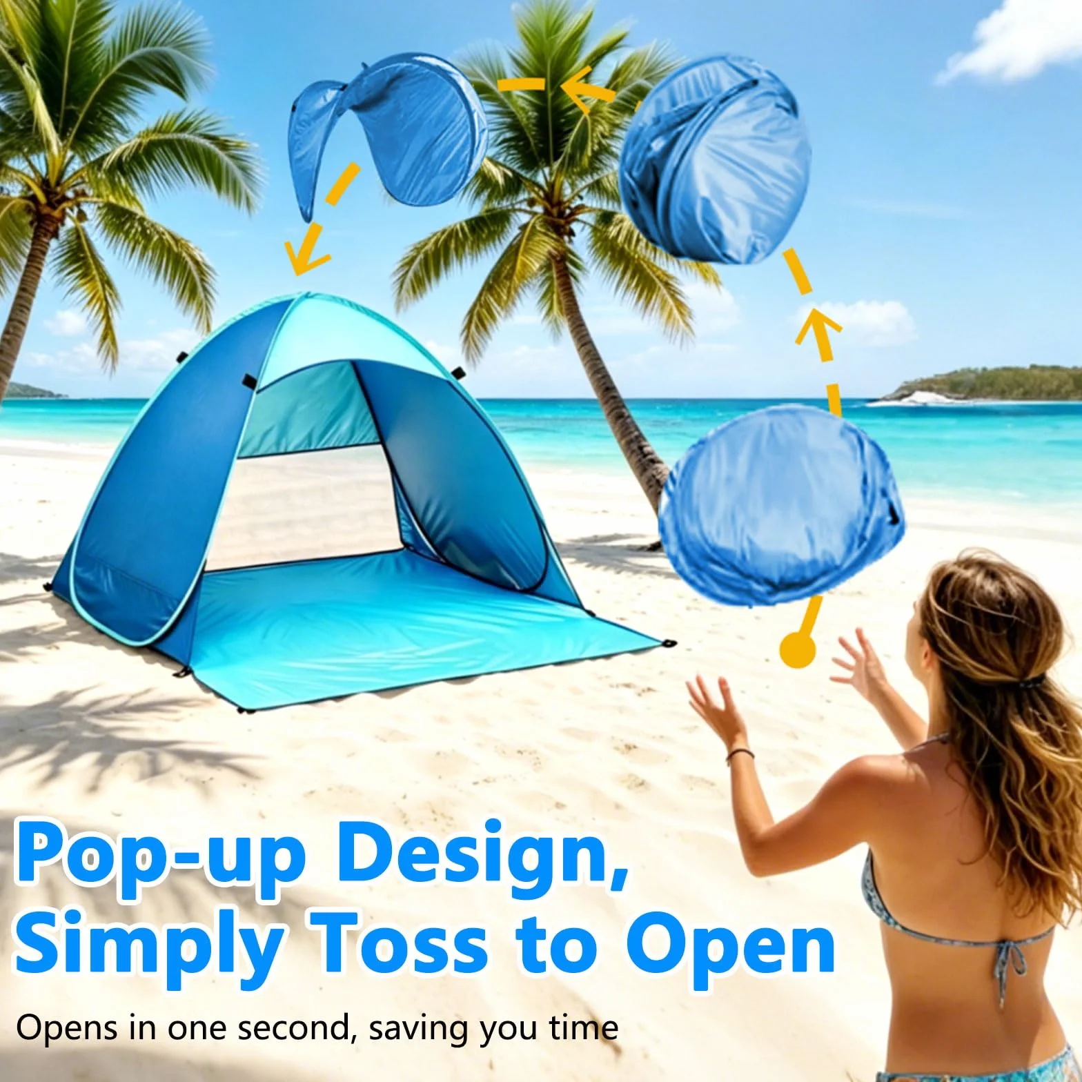Carpa Playa Pop Up UV 50+ Protección Viento 1-3 Personas Bolsas Almacenamiento Clavos Suelo Azul