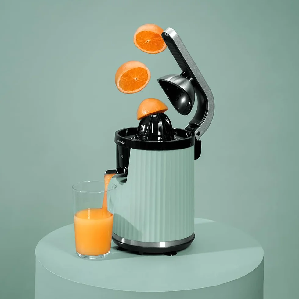 Cecotec Exprimidor Eléctrico de Brazo para Naranjas y Cítricos Xqueeze RetroJuice 600 Green. 600W, Estilo Retro, Filtro de Acero Inoxidable, Cono de Plástico, Palanca para Extraer Pulpa, Antigoteo