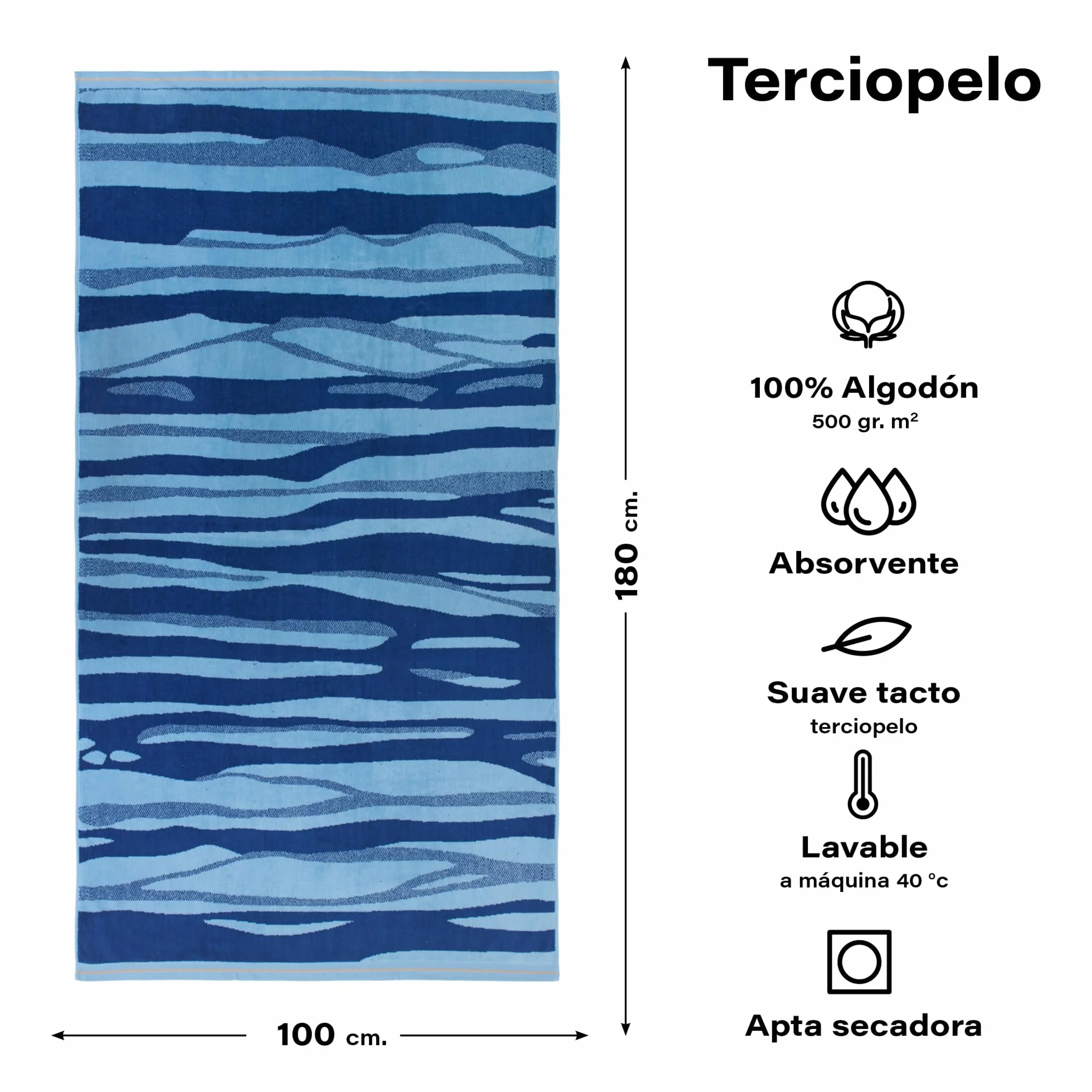 Top Towel - Zomba - Toalla Playa Grande 100x180 cm - 100% Algodón Egipcio Hilo Doble - Acabado Terciopelo Suave y Duradero - Ideal Playa y Piscina - Lavable a Máquina