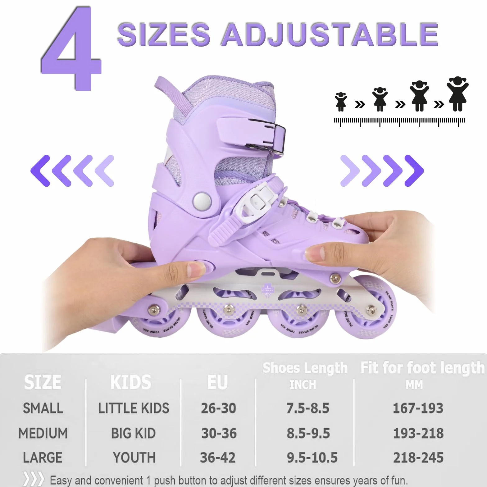 Patines en Linea para Niñas Tamaños Ajustables Marco de Aluminio Estable Zapato a Prueba de Golpes Patines de Ruedas Interior y Exterior