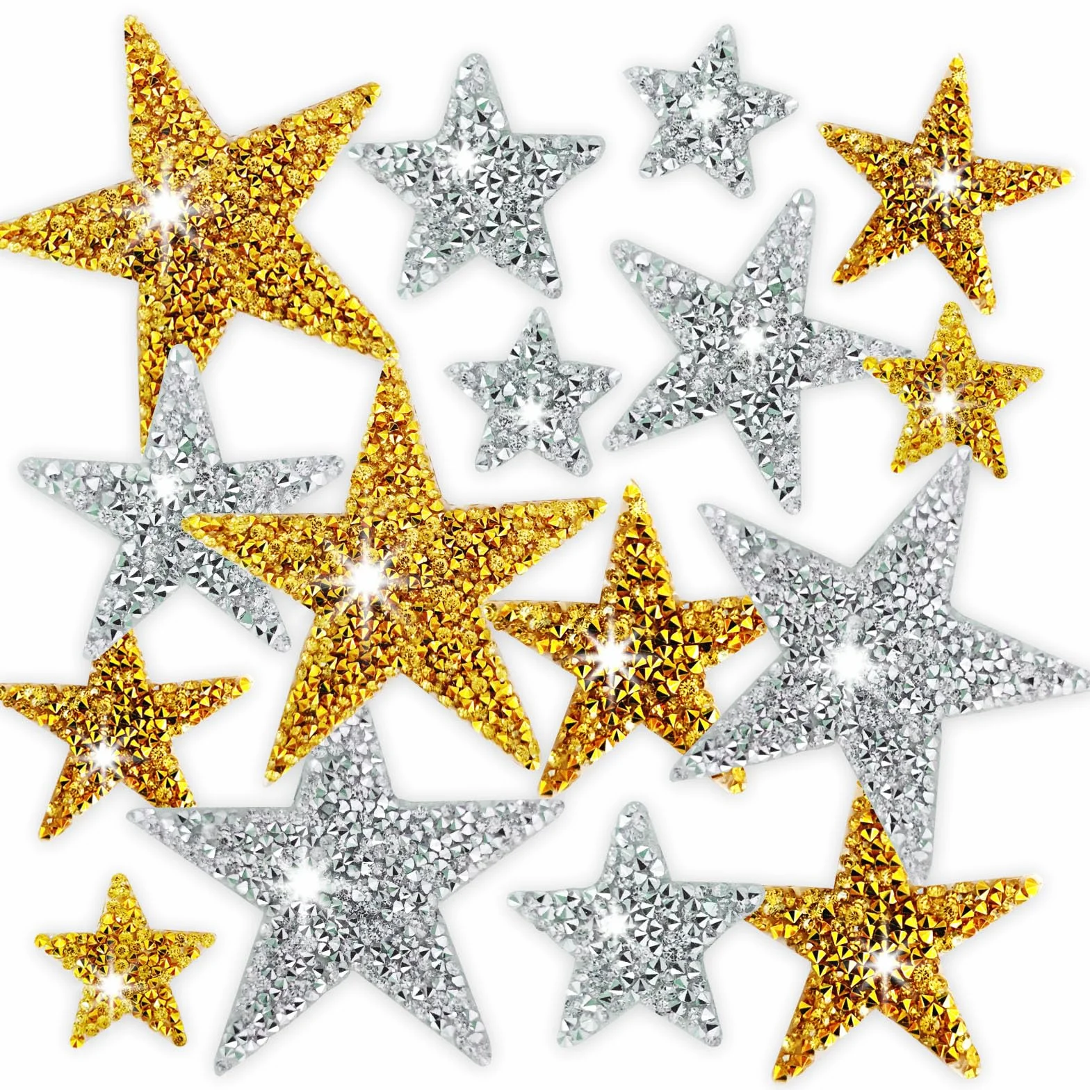 16 parches de estrellas de diamantes de imitación para ropa, parches de estrella para planchar en oro, plata, parches de estrella con purpurina para reparación de ropa, decoración, manualidades (4