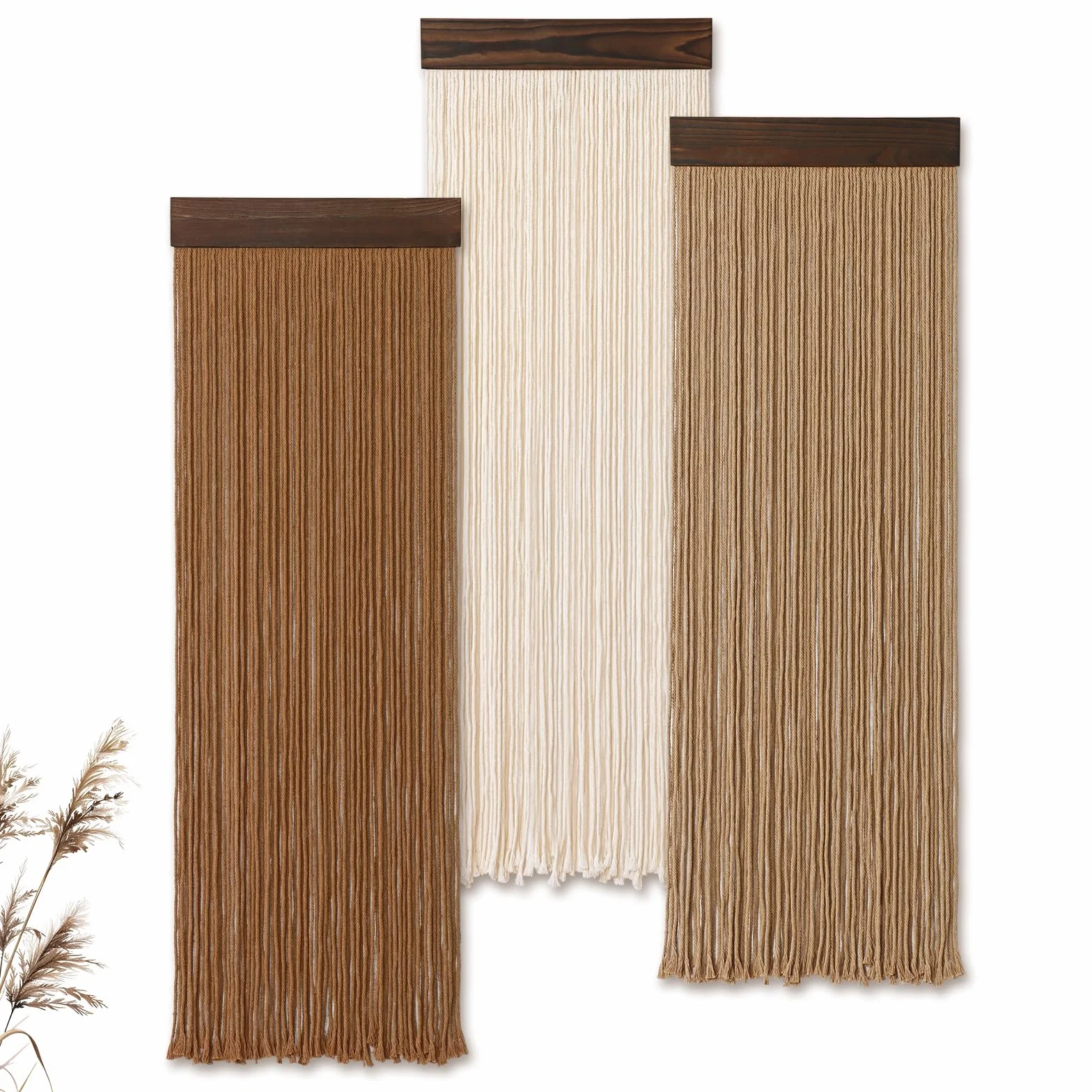 Weldomcor 3 piezas de hilo de macramé boho chic decoración del hogar, 30 x 92 cm, borlas, tapiz moderno hecho a mano, gran decoración de pared para salón, dormitorio, habitación de los niños