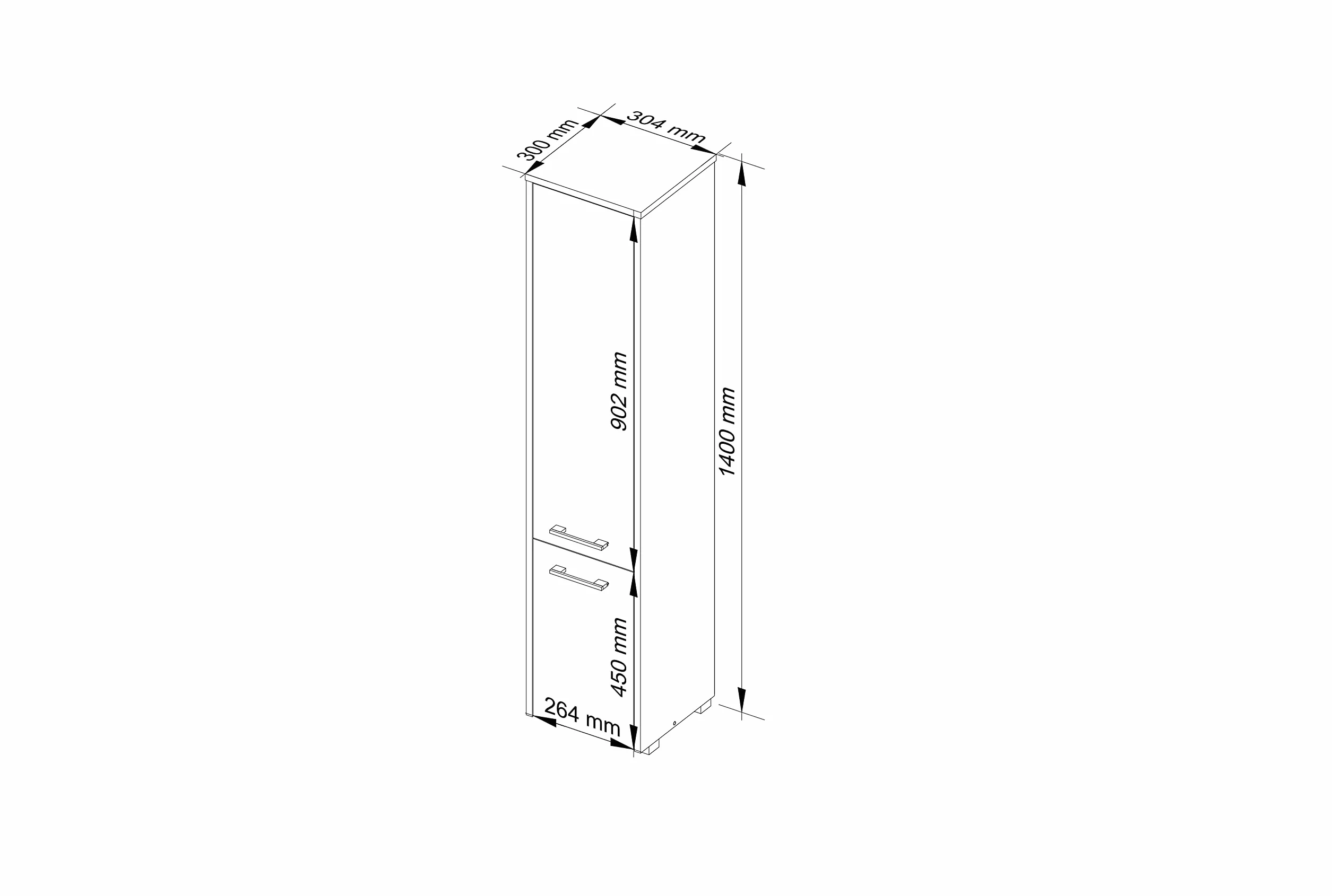 AKORD | Armario Alto de Baño | Cómoda de Baño | Fin 2P, 2 Puertas (Superior e Inferior) | A30 x H140 x F30 cm | 25 kg | Armario Colgante o para Montaje en Pared | Roble Sonoma