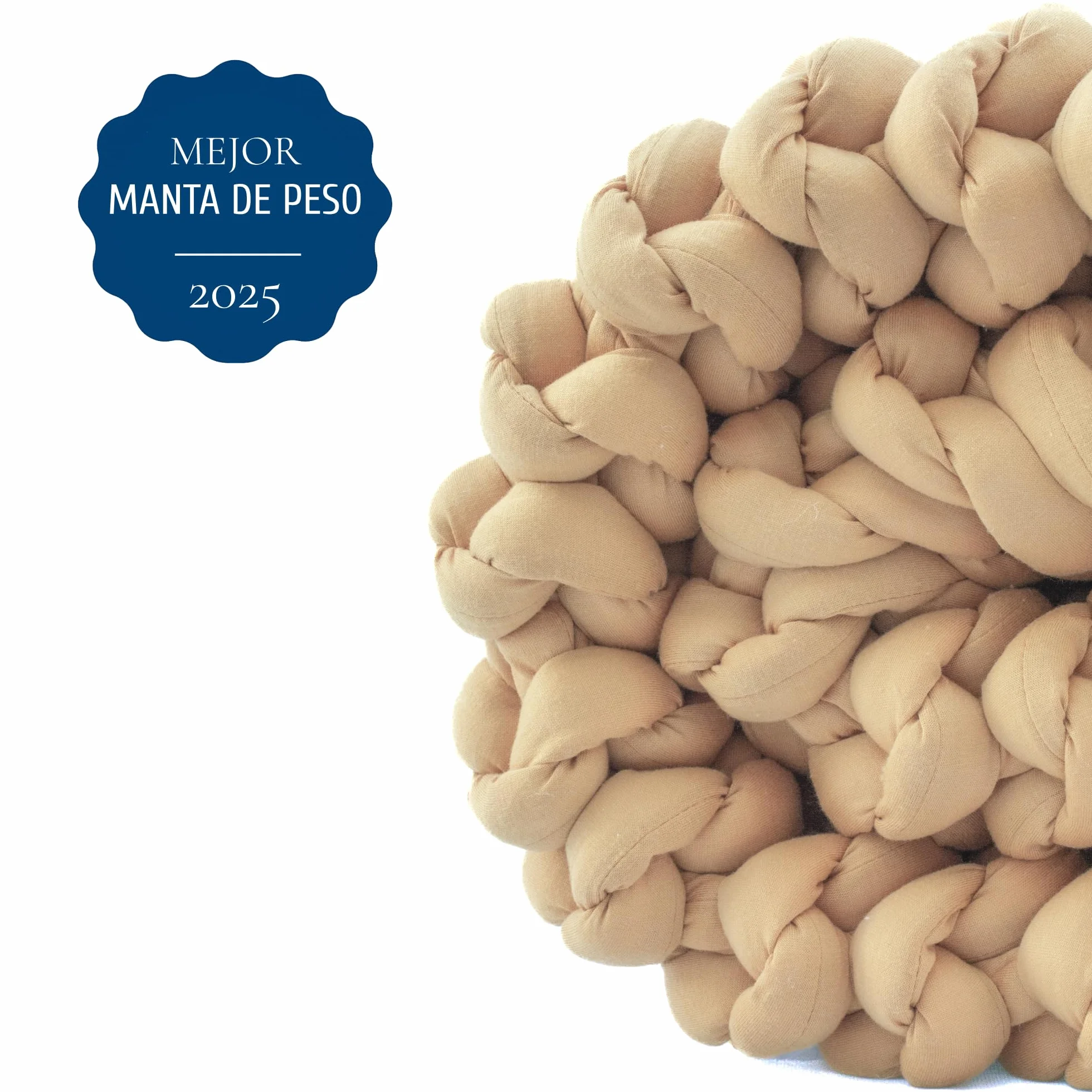 SIESTA Manta Pesada (Heavy Blanket) – Diseño Trenzado Premium Beige (7 kg) - Manta Ponderada Que Reduce Ansiedad y Ayuda a Dormir Profundo – 100% rPET Sostenible, Transpirable y Lavable a Máquina