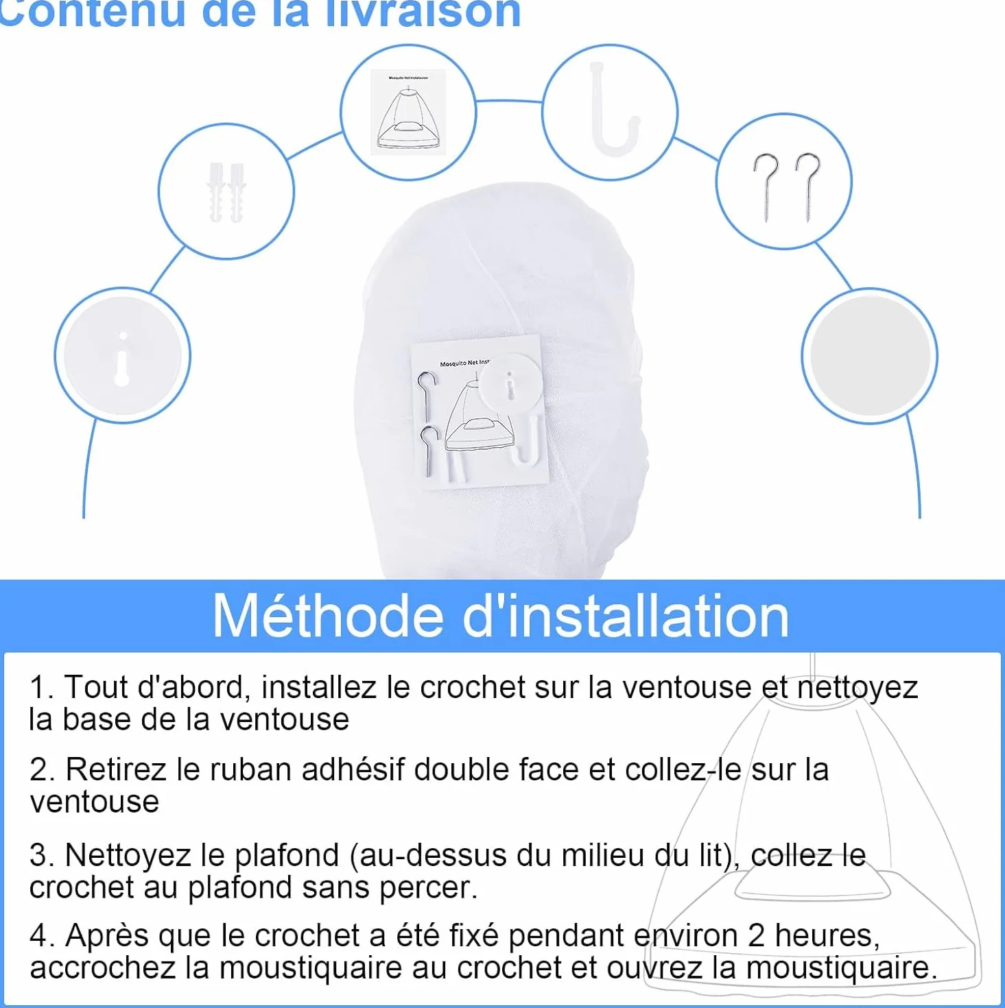 Mosquitero Grande Universal con Diseño de Cúpula, Portátil para Cama de Matrimonio