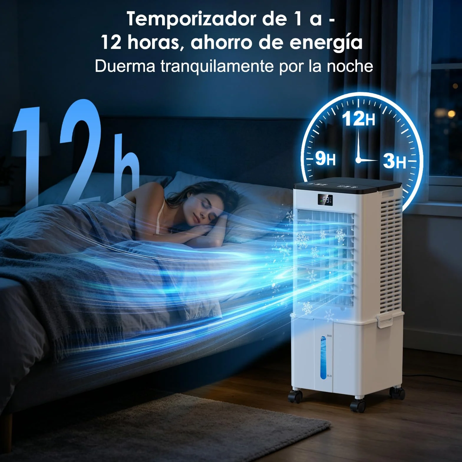 Aire Acondicionado Portátil 10L, Enfriador de Aire Evaporativo 4 en 1, Climatizador con 4 Modos y 3 Velocidades, Temporizador 1-12H,120°Oscilación Automática y para Hogar y Oficina（Blanco Mate）