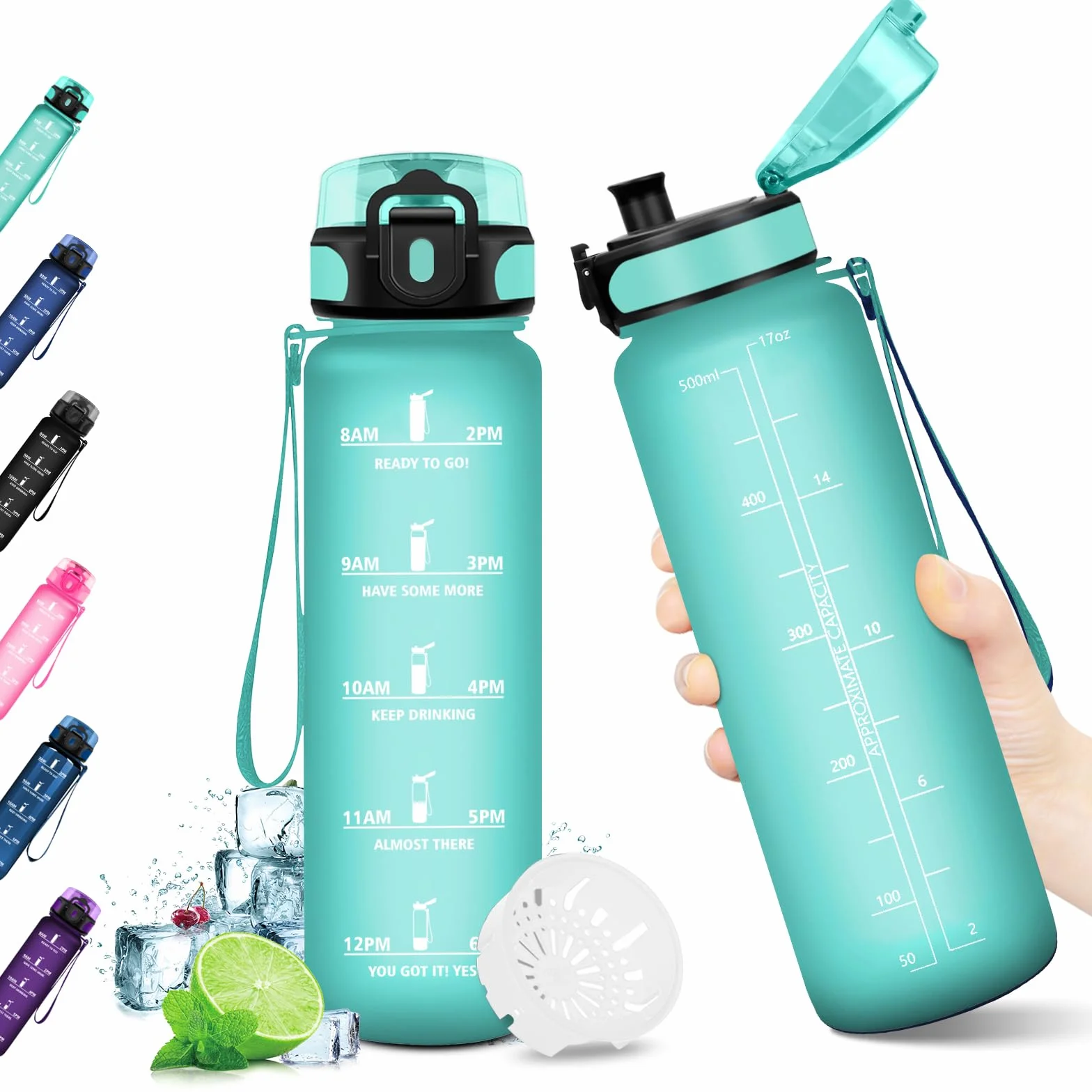 KollyKolla Botella Deportiva Cantimplora Niño 500ml, sin BPA, Prueba de Fugas, Reutilizable