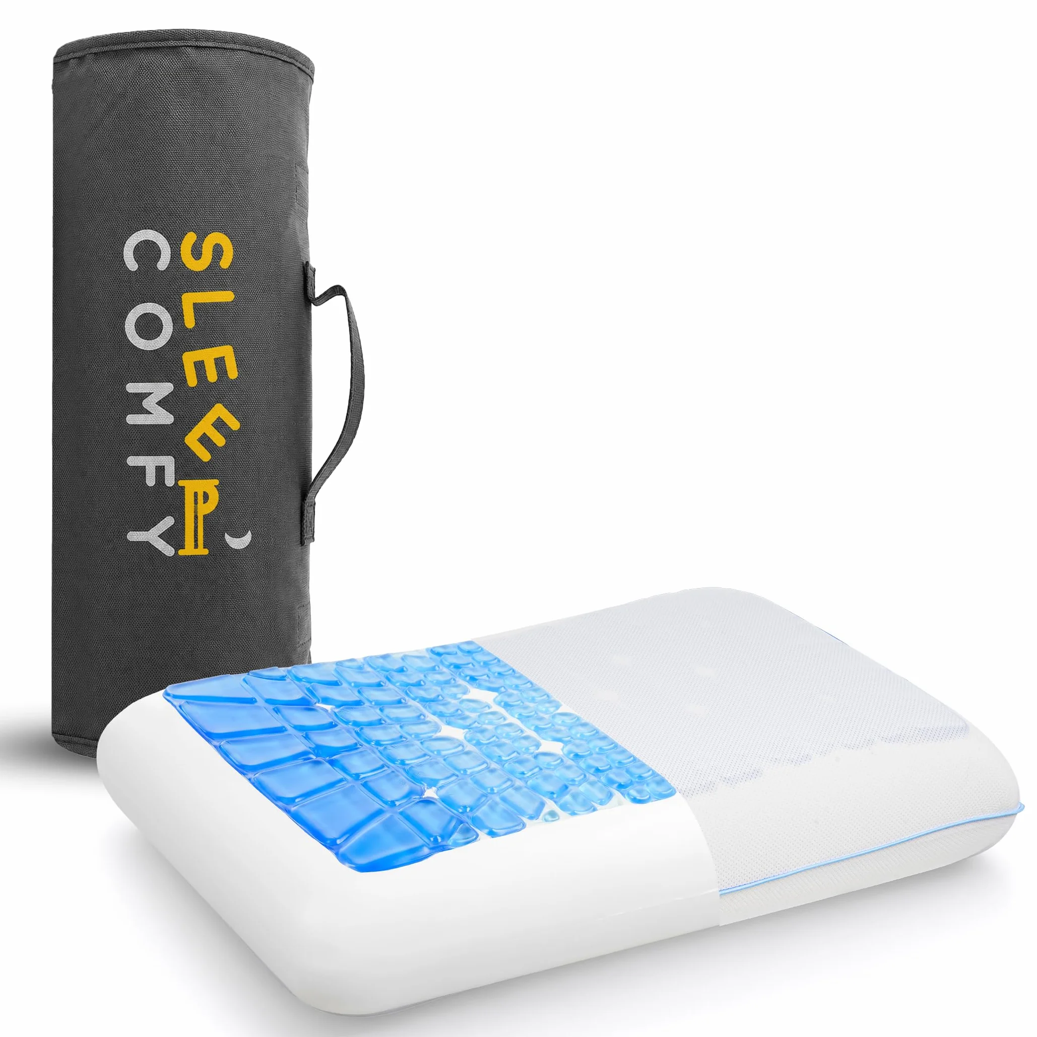 Sleep Comfy Gel-X Almohada 60 x 40 x 16 cm, almohada de espuma viscoelástica con gel refrescante, almohada ergonómica para el cuello, almohada transpirable con funda de jersey lavable, para dormir de