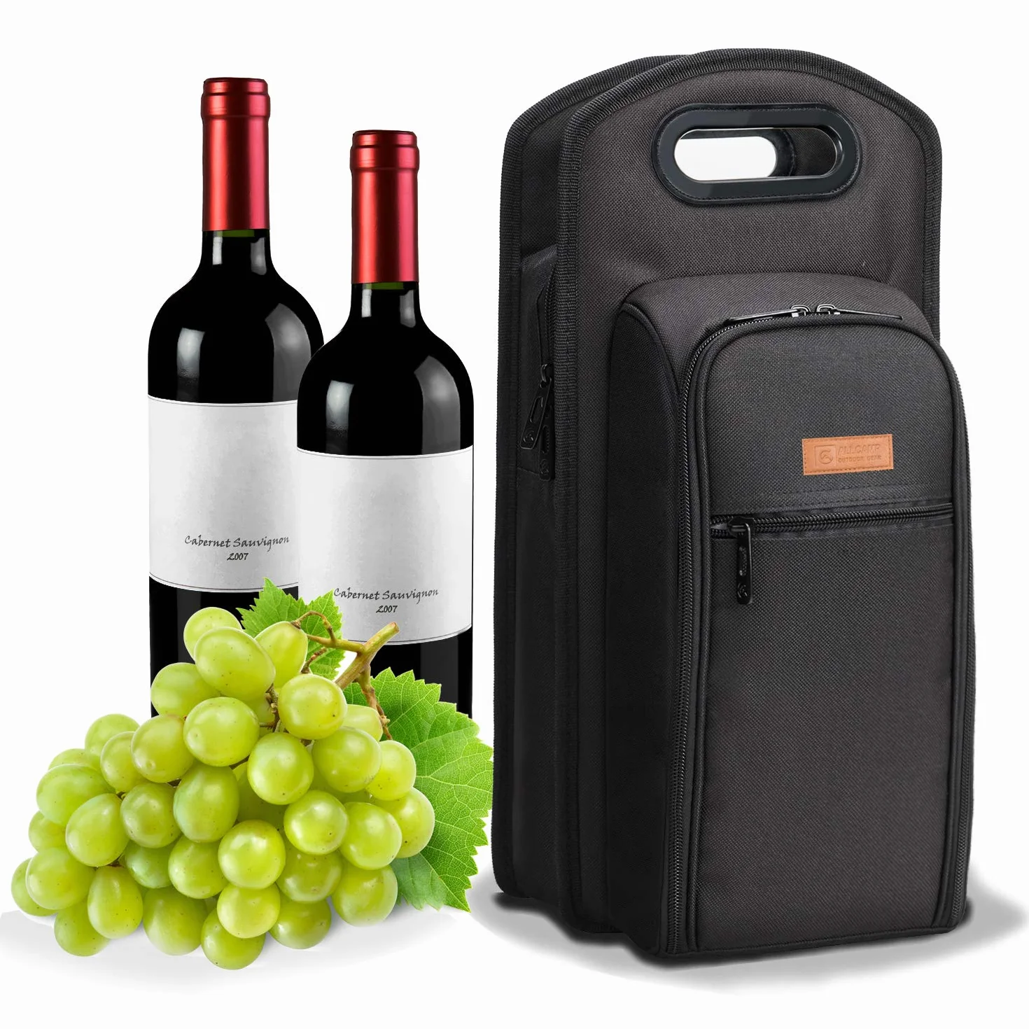 ALLCAMP OUTDOOR GEAR Bolsa de Viaje para Vino, Bolsa térmica con Aislamiento para Vino, 2 Botellas de Vino, Dos Juegos de vajilla para Picnic