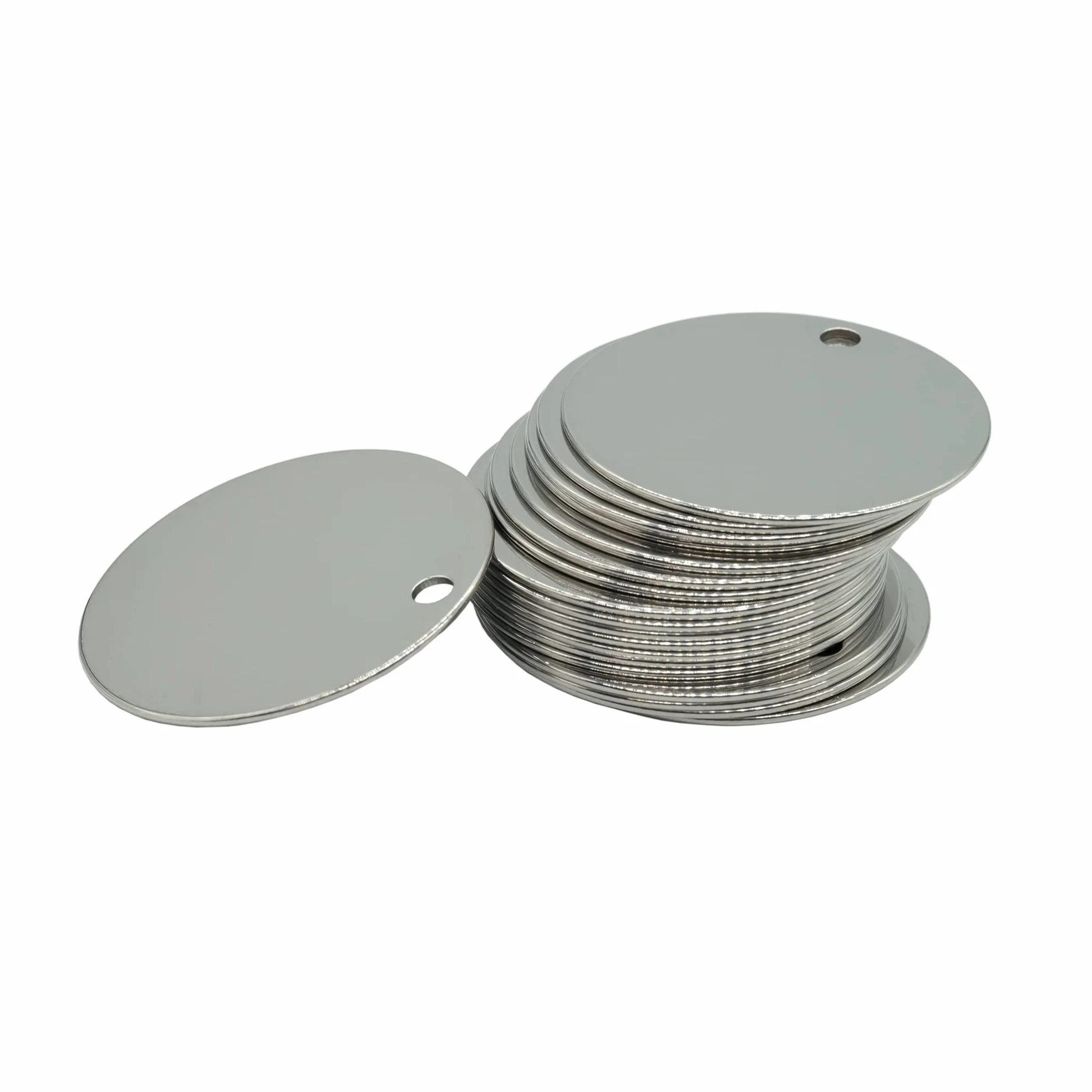 Etiquetas redondas de metal para grabado en blanco de 3,8 cm con agujero, etiquetas en blanco de acero inoxidable, paquete de 25