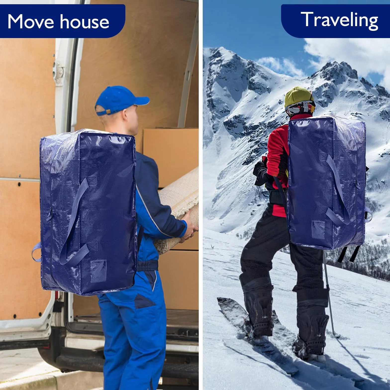 Pack de 6 Grande Bolsa de Almacenamiento de Poliéster, Impermeable Bolsas de Mudanza con Cremallera y Asa, Cajas de Mudanza de Gran Capacidad para Ahorrar Espacio y Embalar, Azul