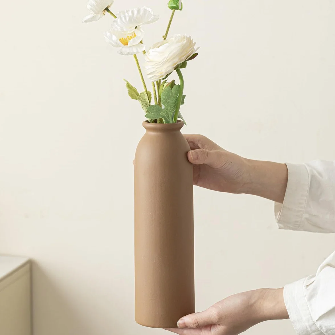 26,6 cm, juego de 3 jarrones de cerámica pequeños para decoración, naranja, amarillo, blanco (Earth Tone L)