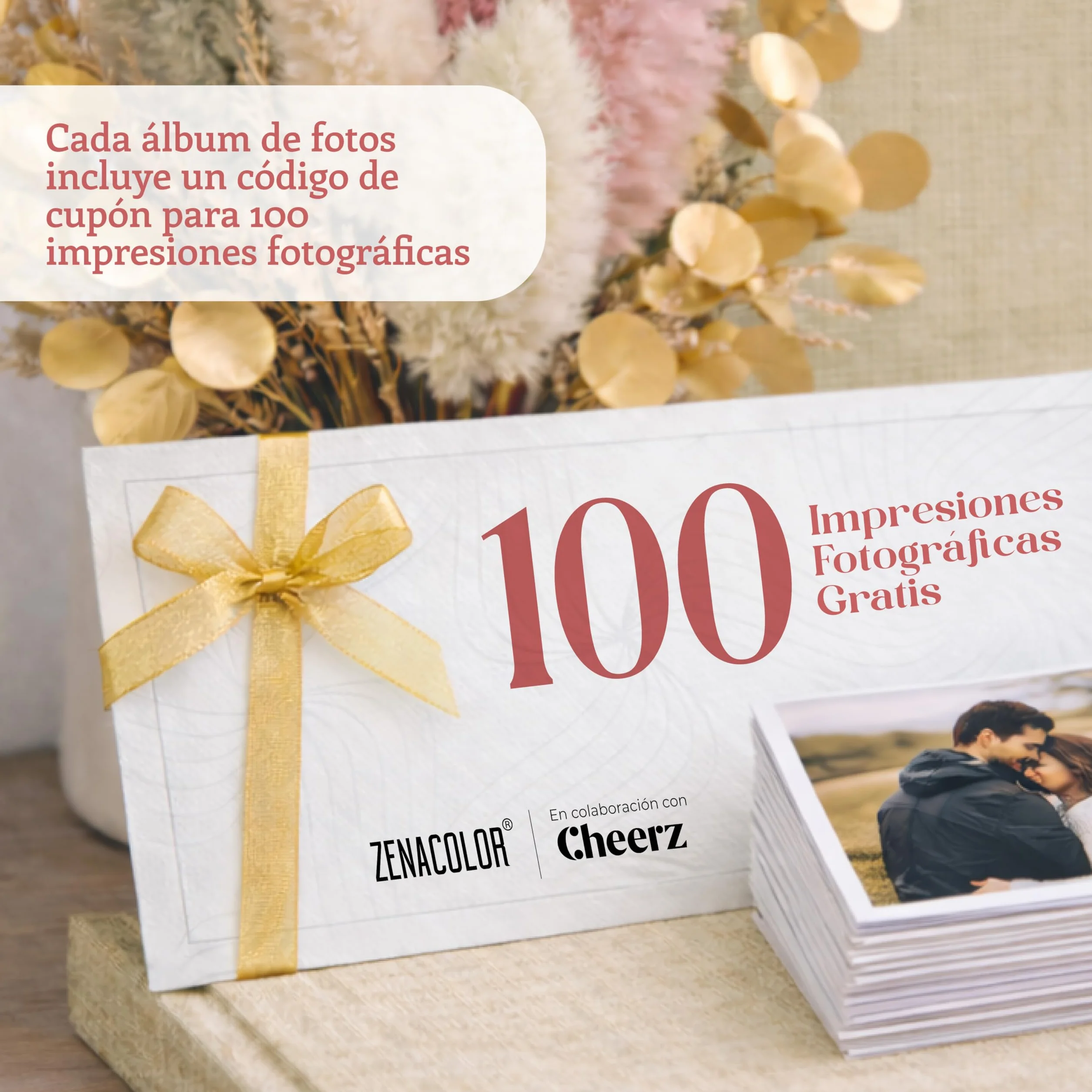 Zenacolor Album Fotos para Pegar y Escribir - Album de Fotos Lino 30x22cm Beige - 50 Páginas Brancas & Espaço para 150 Fotos