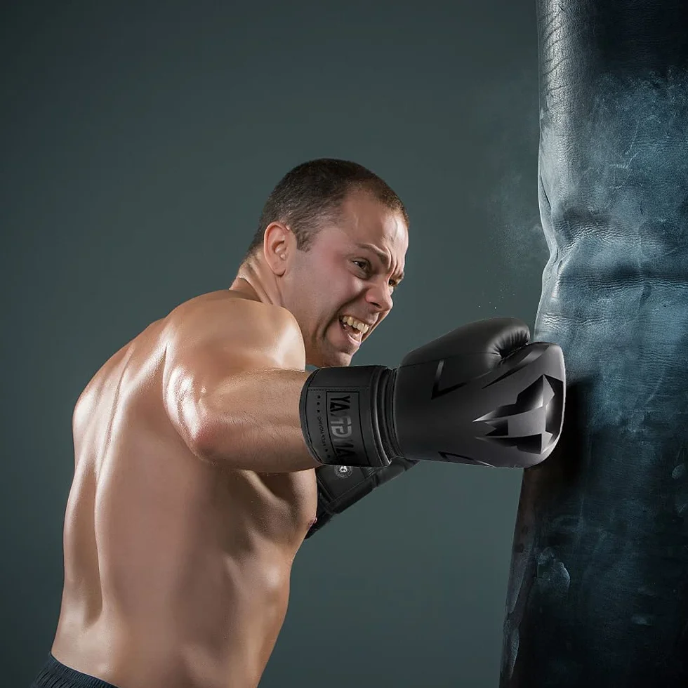 LangRay Guantes de Boxeo de Cuero PU para Muay Thai Kickboxing Entrenamiento y Sparring