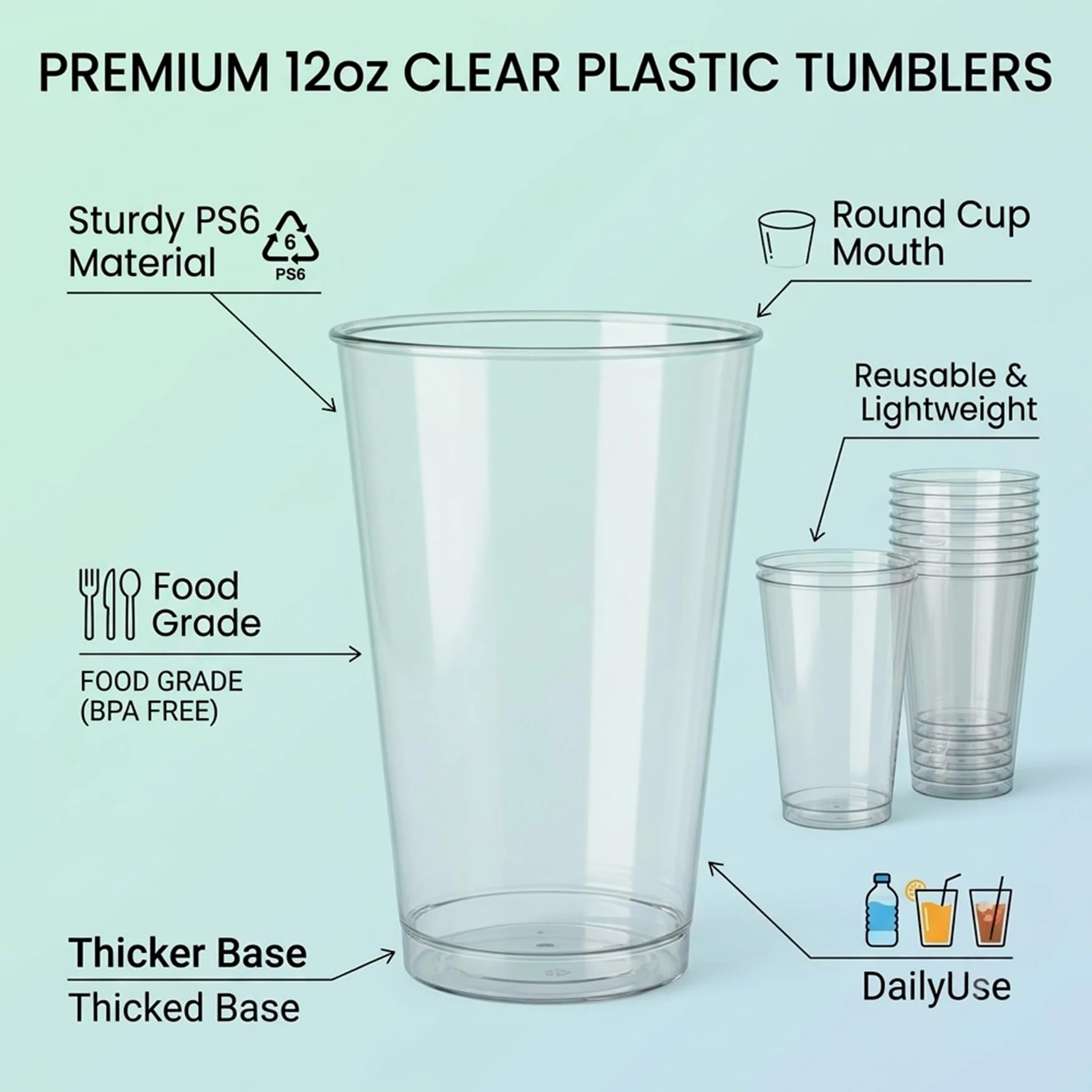 Byvivace Vasos de plástico duro, vasos desechables para fiestas, 340 ml, transparentes, elegantes, vasos de boda, copas de vino desechables para fiestas, 100 unidades