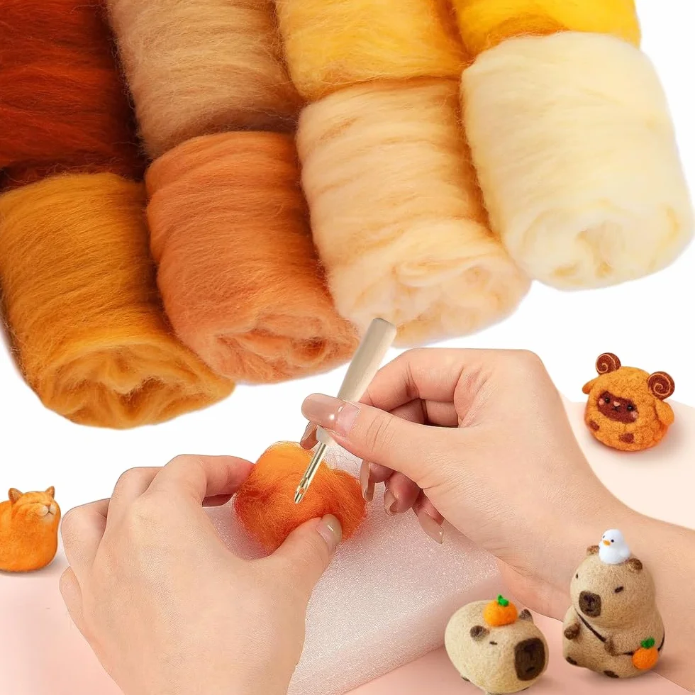 NAROSEBE 10 Rollos de Lana de Fieltro con Aguja Lana de Oveja Natural para tejer - 10 Colores Lana de Oveja Natural para Tejer 10 Gramos Cada Uno kit Fieltro de Lana para Manualidades 100g