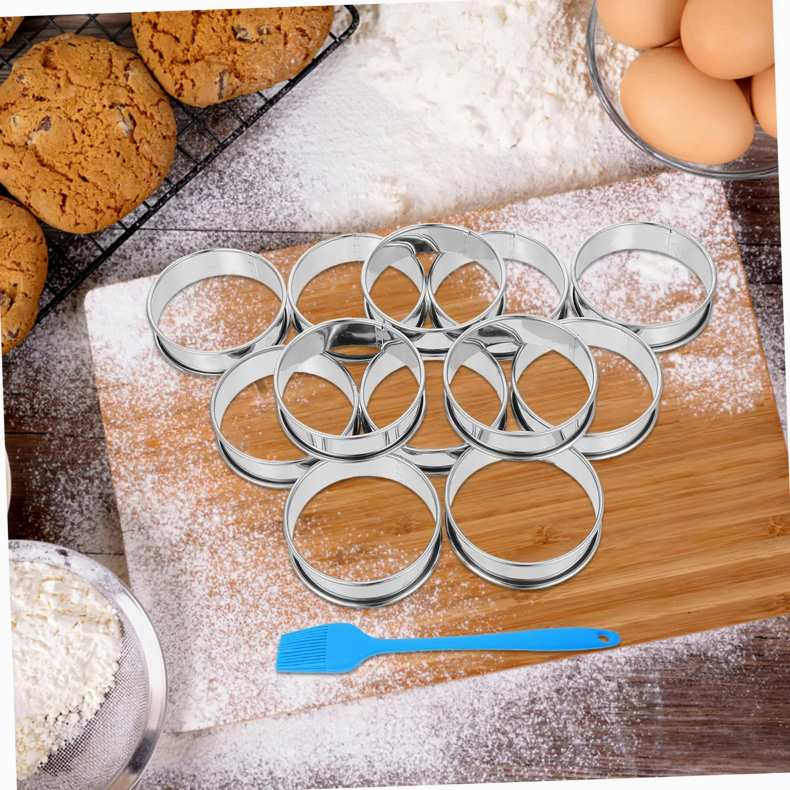 VANZACK 16piezas Moldes Redondos Para Muffins De Acero Inoxidable Antiadherentes Con Pincel Para Postres Repostería y Hornado Casa
