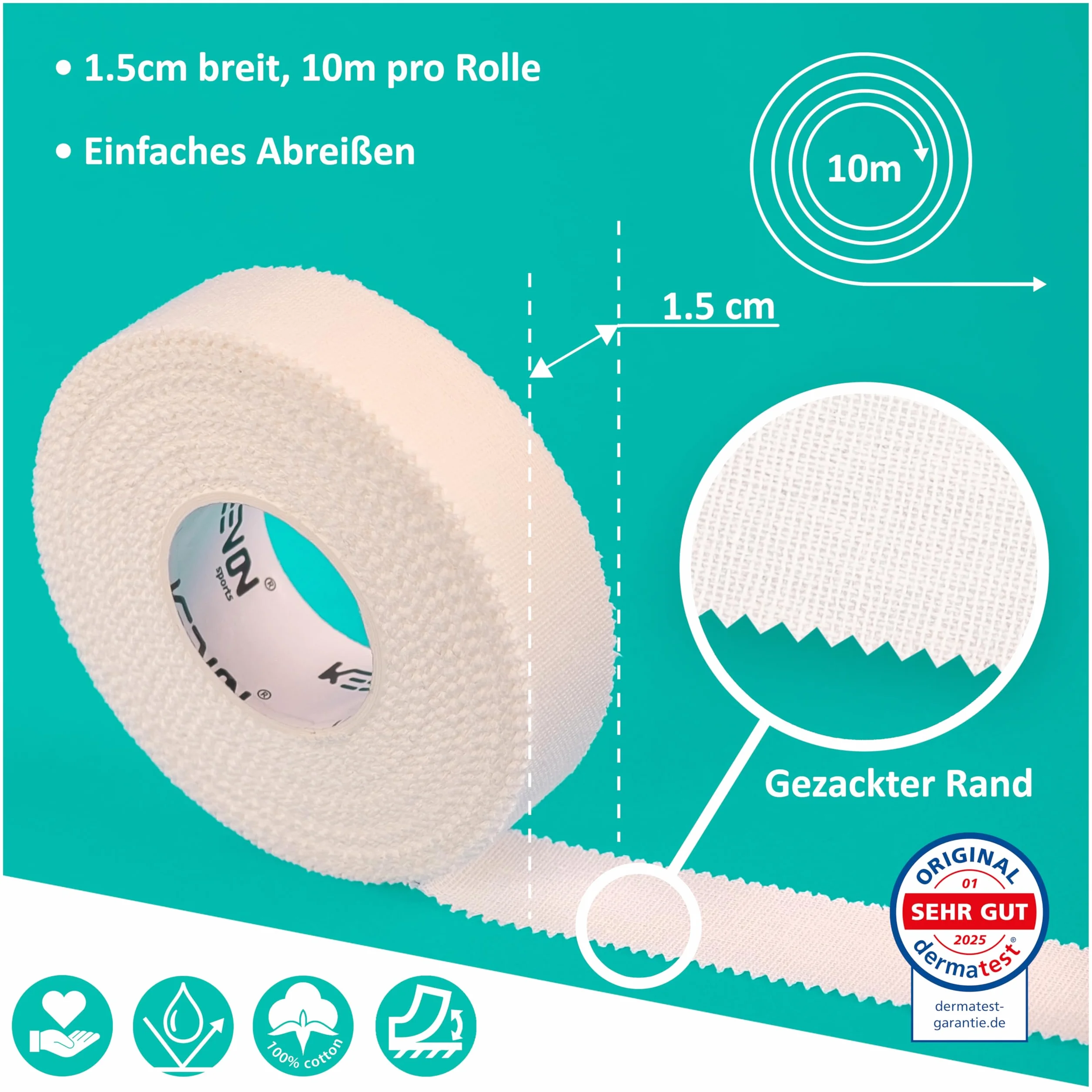 keenon sports® Boulder Tape - Cinta de escalada para deportes de fuerza, voleibol, baloncesto, balonmano, 3 rollos de 10 m, 1,5 cm de ancho, color blanco
