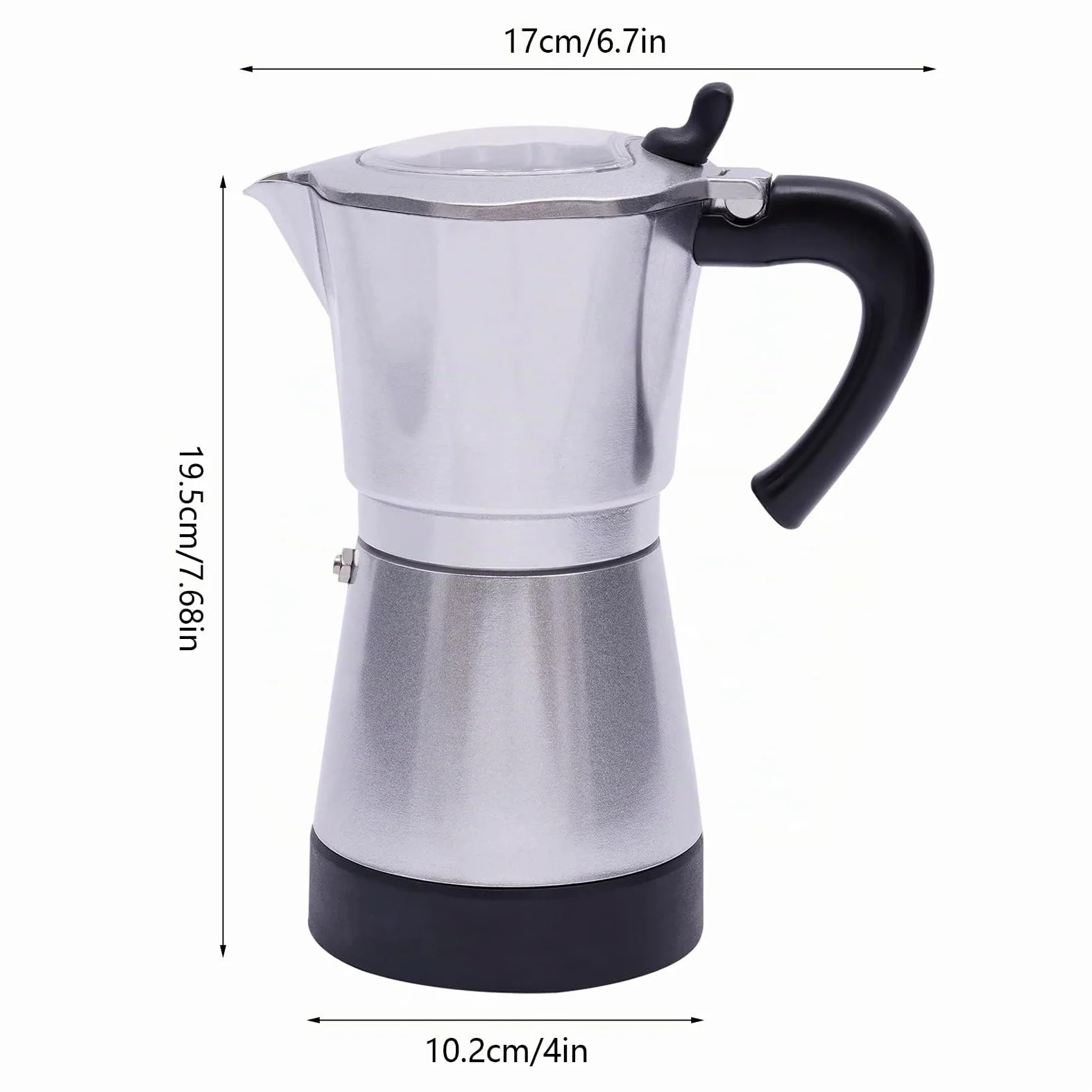 MINRS Máquina espresso, 6 tazas, mango con protección contra quemaduras, mokaka, cafetera eléctrica, camping, cafetera, válvula de seguridad, para amantes del café, plata