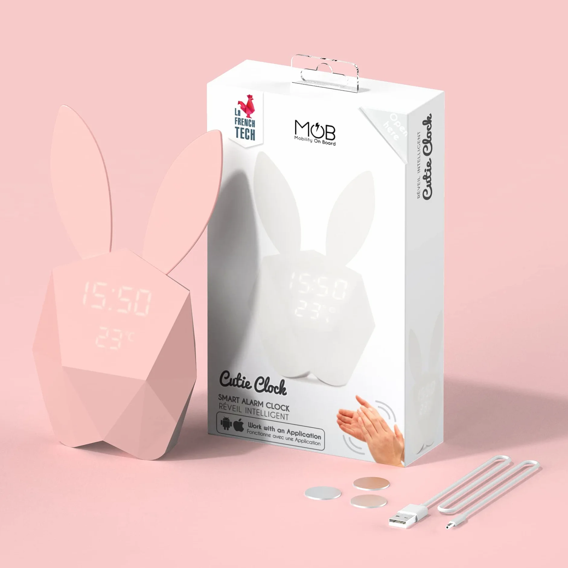 Mob Cutie Clock Connect - Reloj Despertador Inteligente con Sensor de Movimiento, Color Rosa