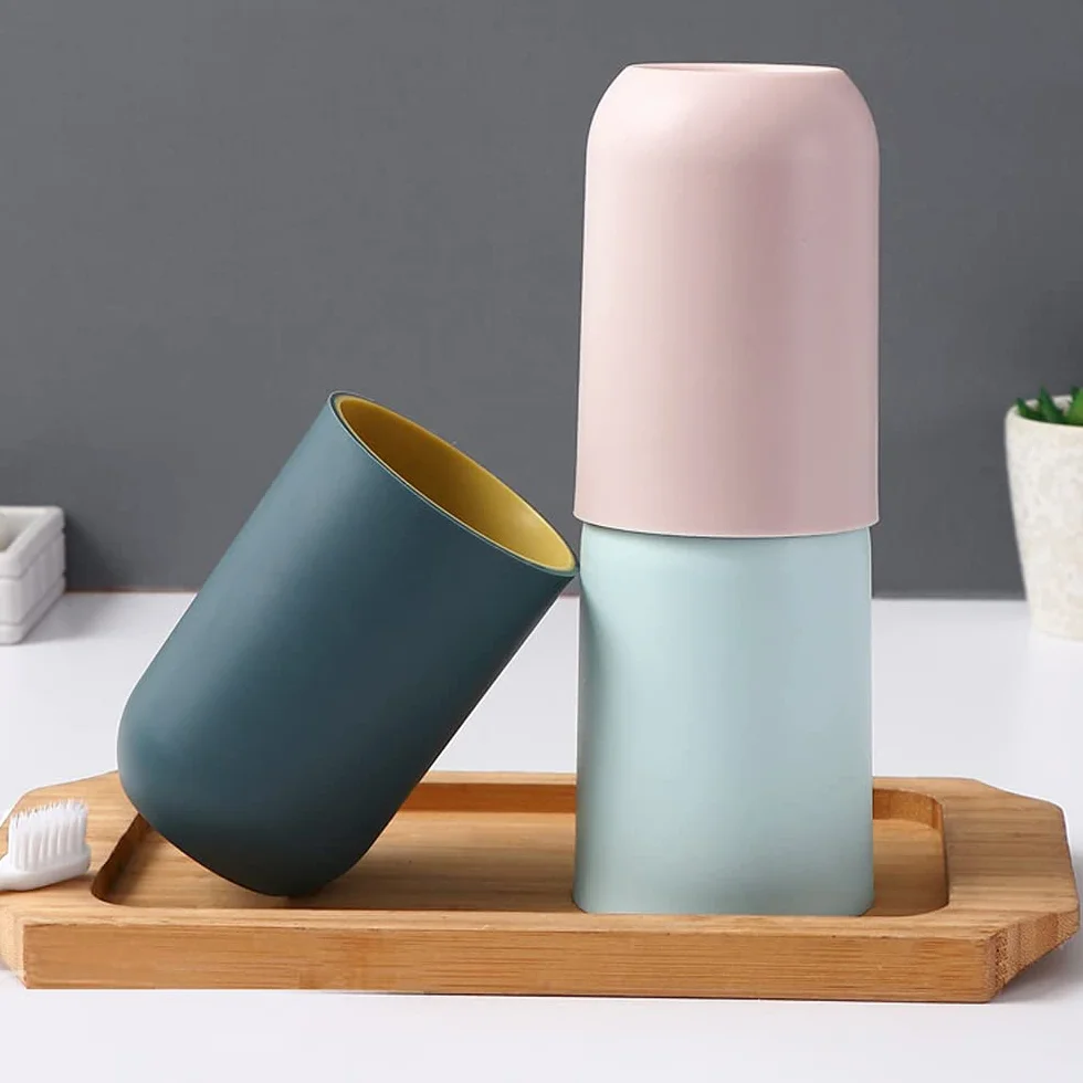 4 Vasos de Dientes de Plástico para el Cuarto de Baño, Vasos Reutilizables, Vasos Multifuncionales (Gris Claro, Azul Oscuro, Rosa Claro, Verde Claro)