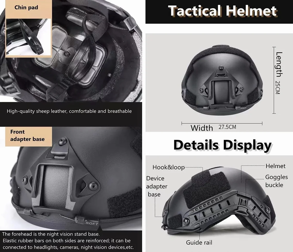 Juego De Casco Fast Táctico Militar, Equipo Casco Protección Paintball CS con Auriculares Tácticos Y Cubierta De Casco, para Caza Al Aire Libre Airsoft Paintball