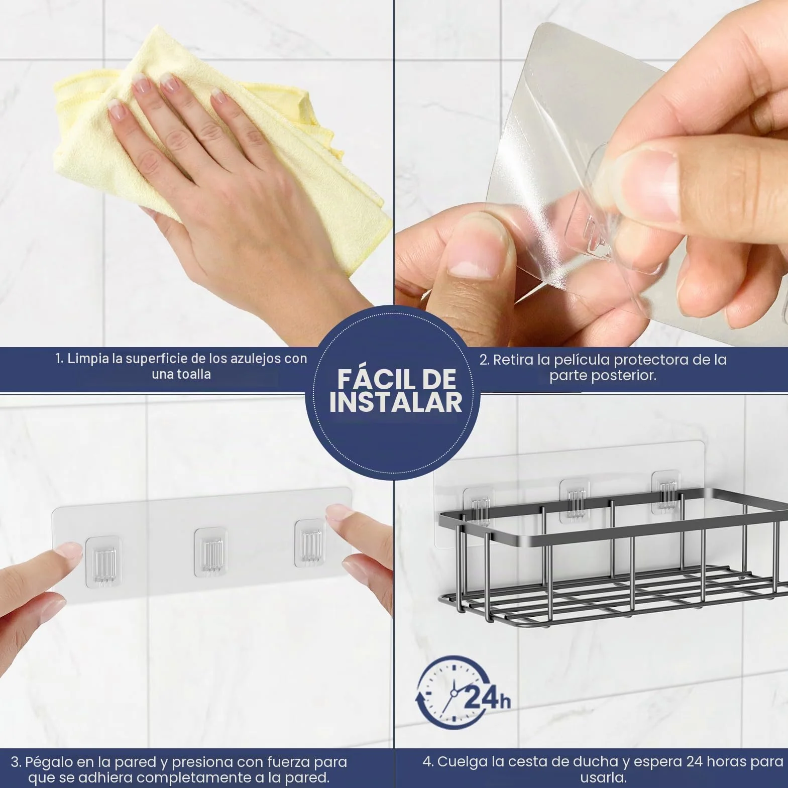 5 Piezas Ganchos Adhesivos para Estantes Ducha, Ganchos Adhesivos para Estanterias, Adhesivos Estanteria Baño, Gancho para Cesta Ducha (Adecuado para colgar tiras de metal)