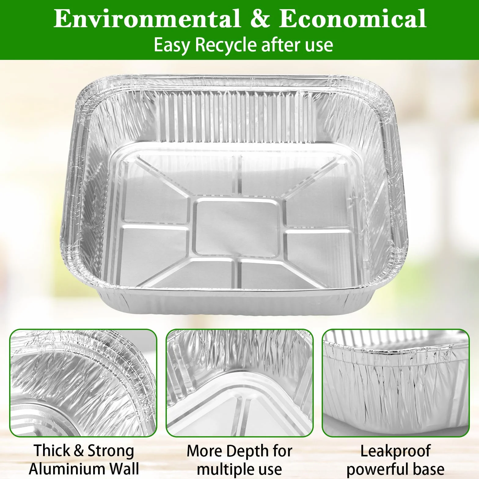 Hejo - Bandeja de aluminio (30 unidades, 1200 ml, plato desechable para barbacoa, cocina, horno (21 × 21 × 4,5 cm)