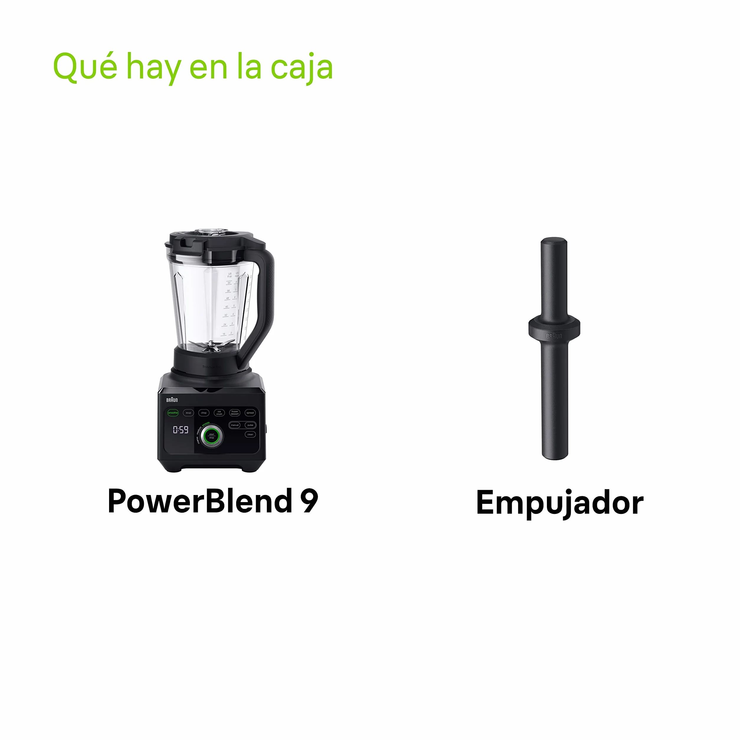 Braun Batidora PowerBlend JB 9040 de Válvula Triangular, 10 Ajustes de Velocidad Manual + Botón Pulse, Motor de 1600W, Vaso de 2L, Fácil de Limpiar, Negra