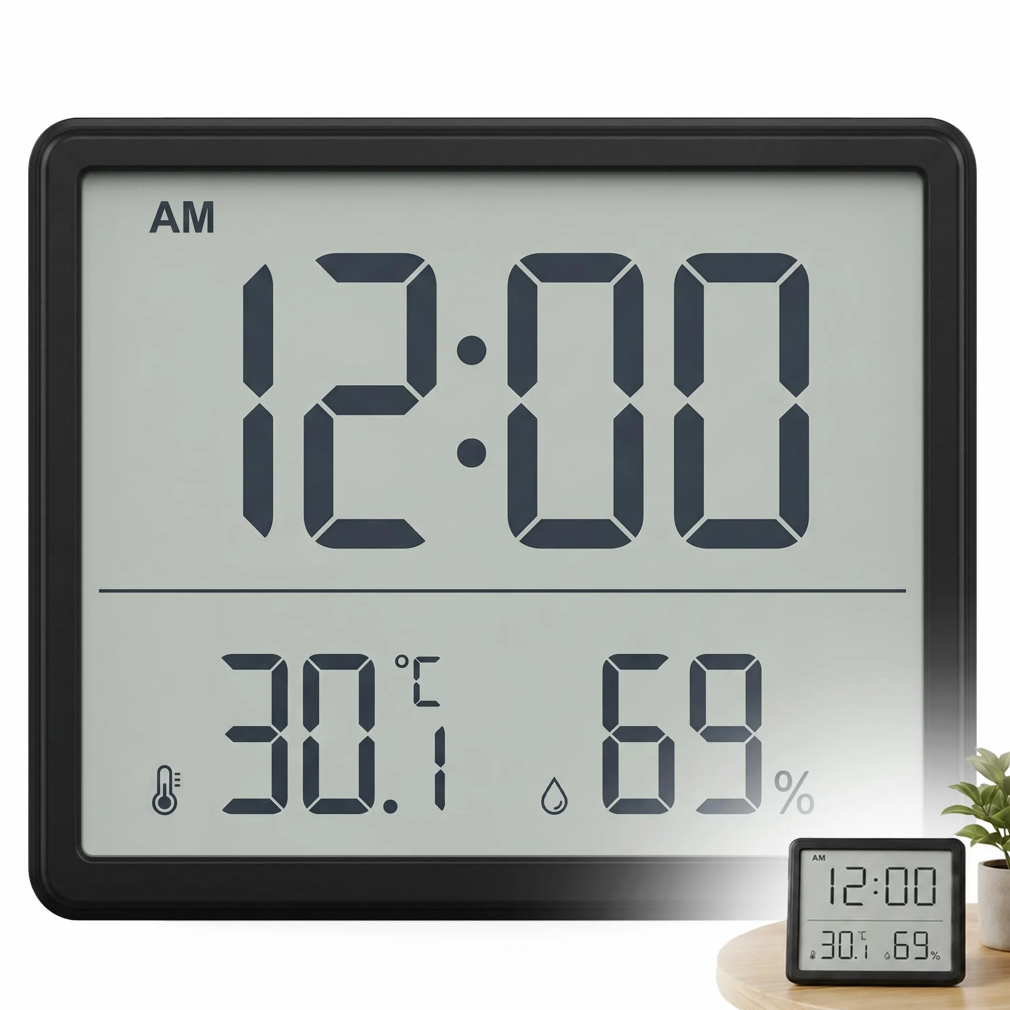 Termohigrómetro Digital LCD, Reloj Despertador con Medidor de Temperatura y Humedad, Reloj 12/24H, Conmutable ℃/℉, Funciona con Batería, Monitor de Clima Interior para Oficina, Escuela, Cocina, Hogar