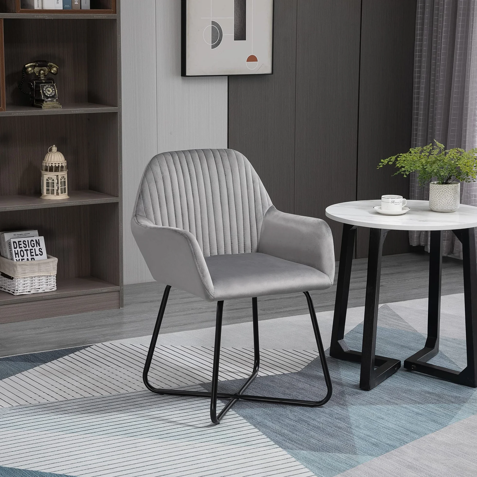 HOMCOM Butaca de Salón Sillón de Salón Tapizado en Terciopelo con Asiento Acolchado Base Metálica Cruzada Sillón Lectura para Sala de Estar Dormitorio Gris