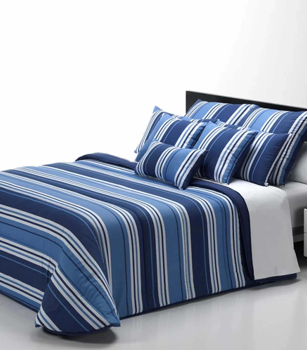 Belnou Edredón Nórdico Rayas, Microfibra, Azul, 240x270x8 cm