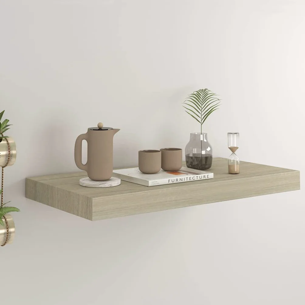 Estantería flotante de pared de color roble, 50 x 23 x 3,8 cm, estructura de panal de madera de densidad media, soporte invisible, elegante estante para libros, artículos decorativos