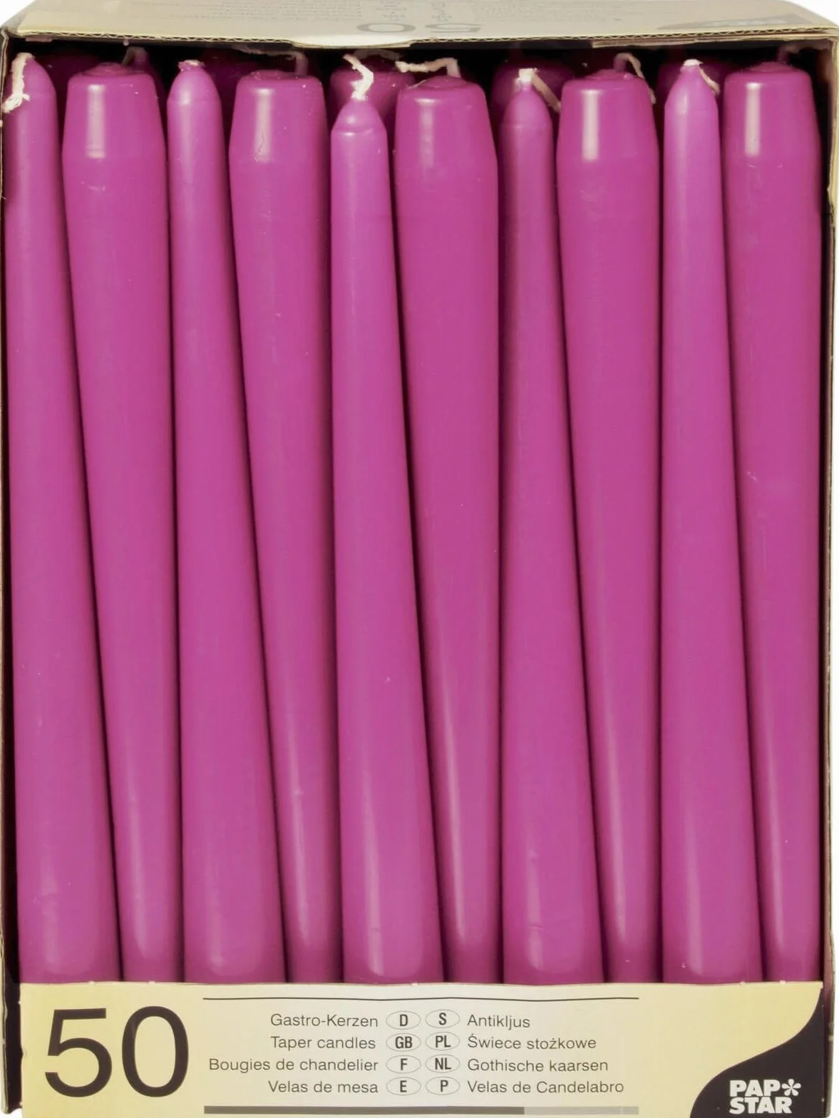 50 velas de candelabro de 2,2 cm de diámetro, 25 cm, color fucsia