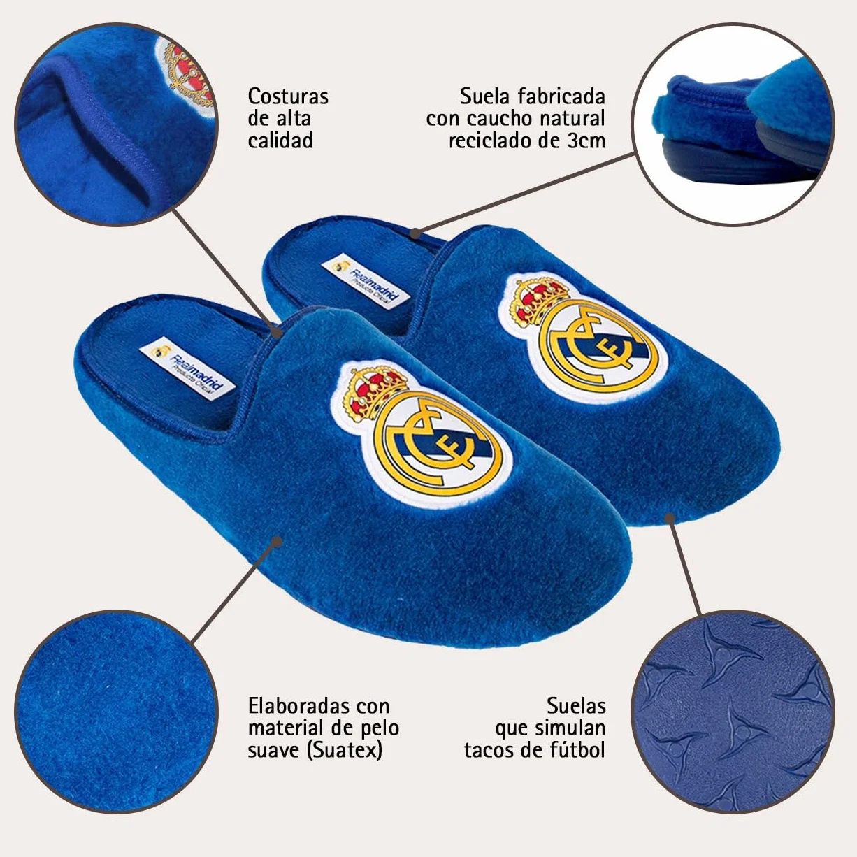 MARPEN SLIPPERS Zapatillas de casa Real Madrid CF Oficiales Temporada 25/26 Hombre Mujer Suela Caucho Fútbol
