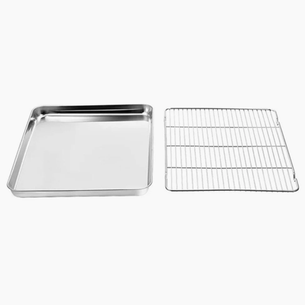 ACiyD Bandeja de Acero Inoxidable para Horno Bandeja para Galletas con Rejilla Utensilios para Hornear (23x17x2,5 cm)
