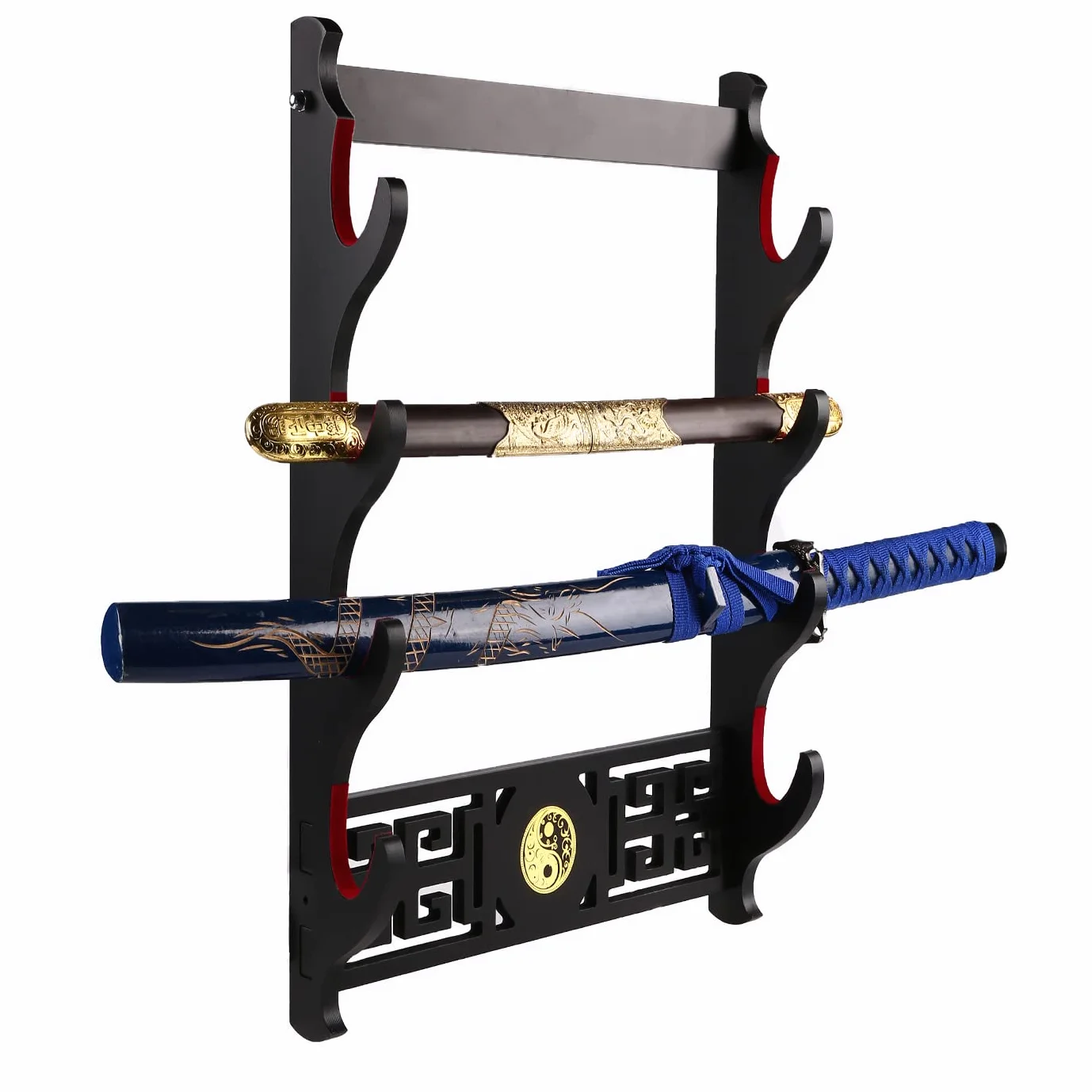 Soporte para Katana de pared 4 niveles Tai Chi terciopelo acolchado exhibir espadas samurái