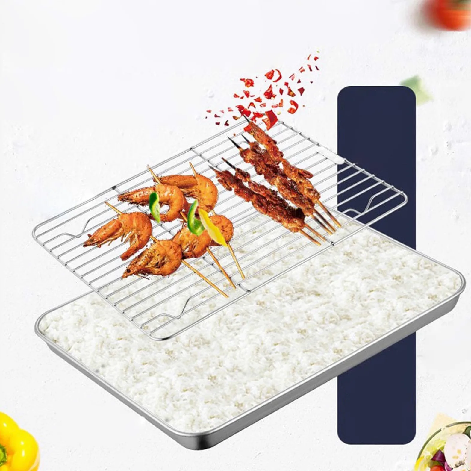 Bandeja de horno de acero inoxidable, bandeja multiusos antiadherente para cocinar, barbacoas, eventos al aire libre, patio, patio, jardín, uso duradero y fácil de limpiar