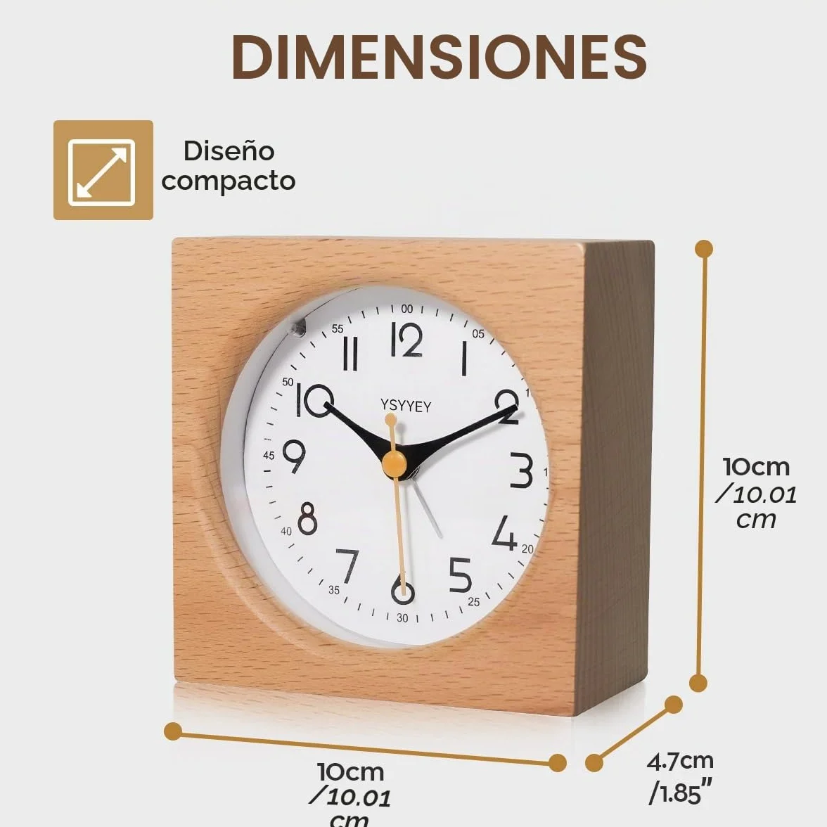 Despertador analógico, despertador infantil sin tictac, reloj analógico de madera con función de repetición y luz nocturna, reloj de mesa, funciona con pilas para dormitorio, cocina y viajes