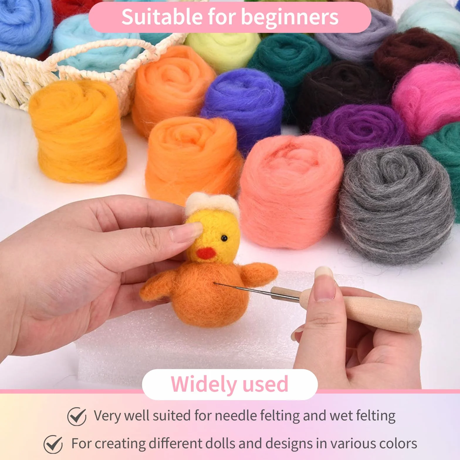MFUSUL Lana de Fieltro 36 Colores,108g Lana Merino Premium,Fieltro con Aguja para Fieltro Seco y Húmedo,Material de Tejido y Manualidades DIY,Fieltro para Principiantes