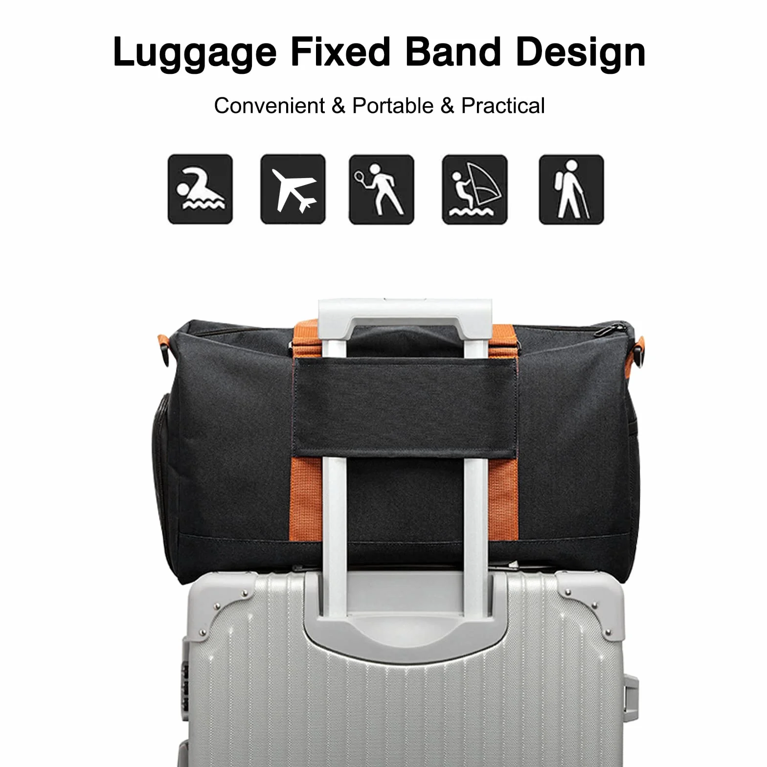 FANDARE Bolsa de Viaje para Mujer Hombre Bolsas de Deporte Gimnasio Tote con Bolsillo Húmedo Compartimento Zapato Negro